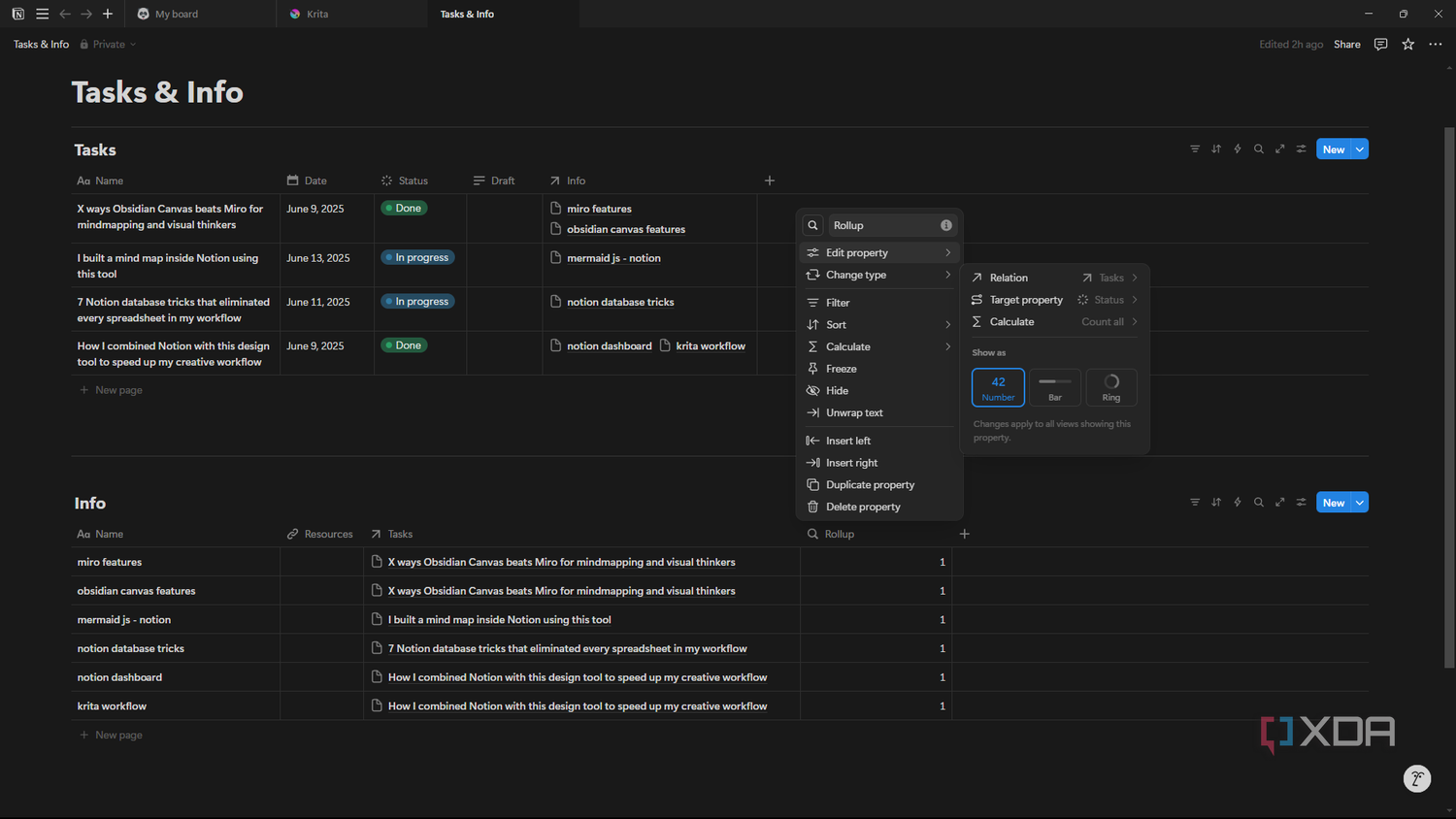 Notion rollup options