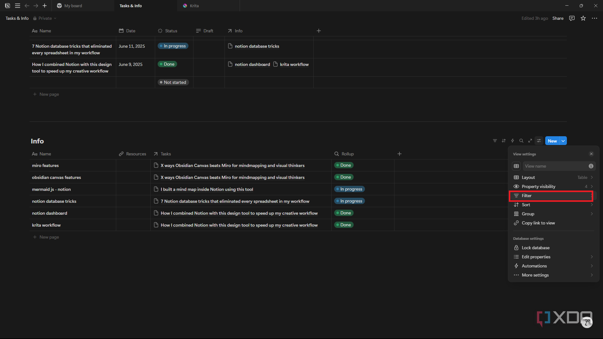 Notion select filters