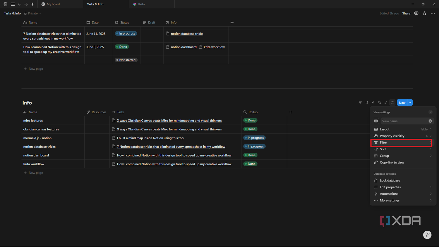 Notion select filters