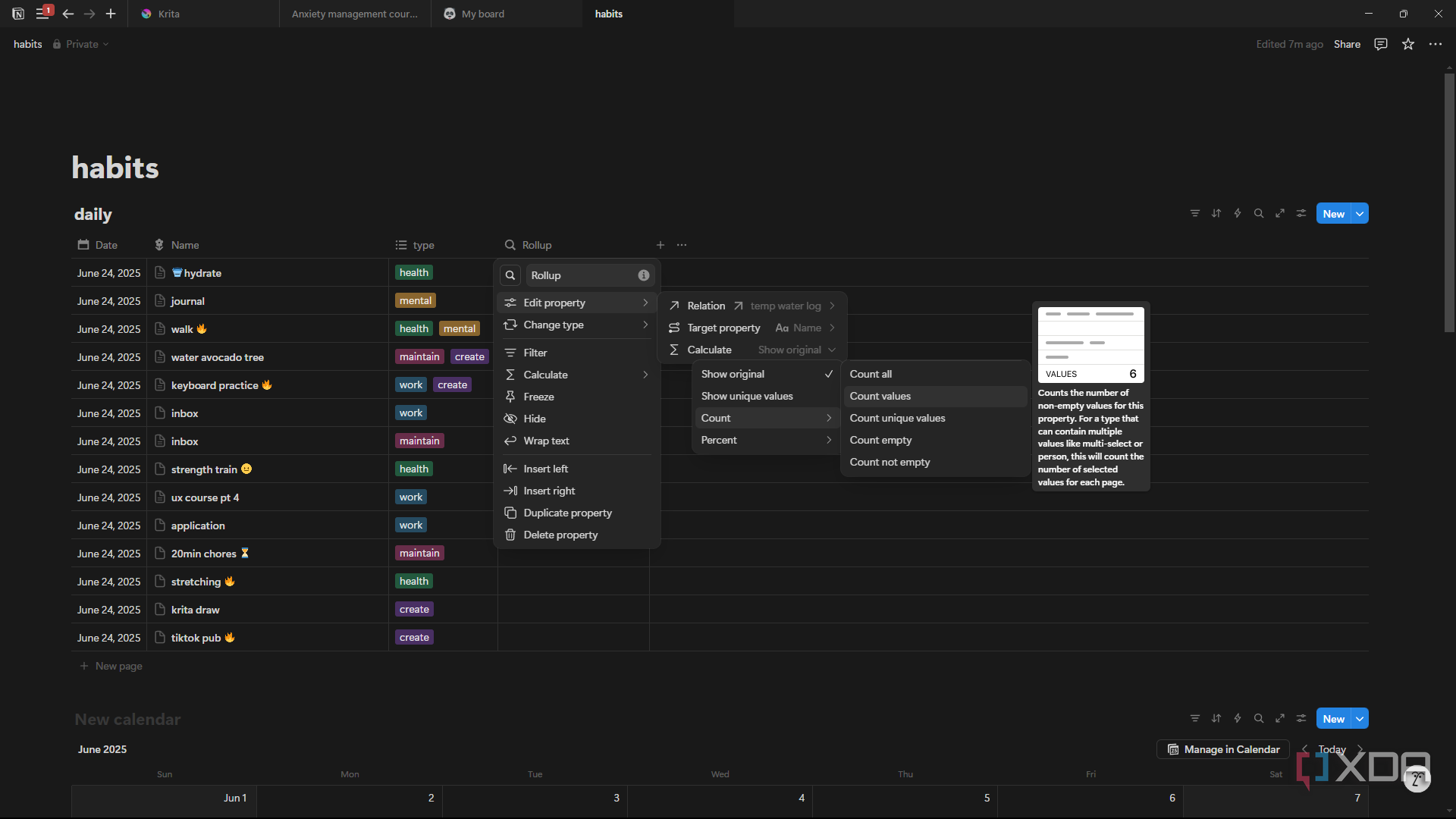 Notion selecting Rollup count