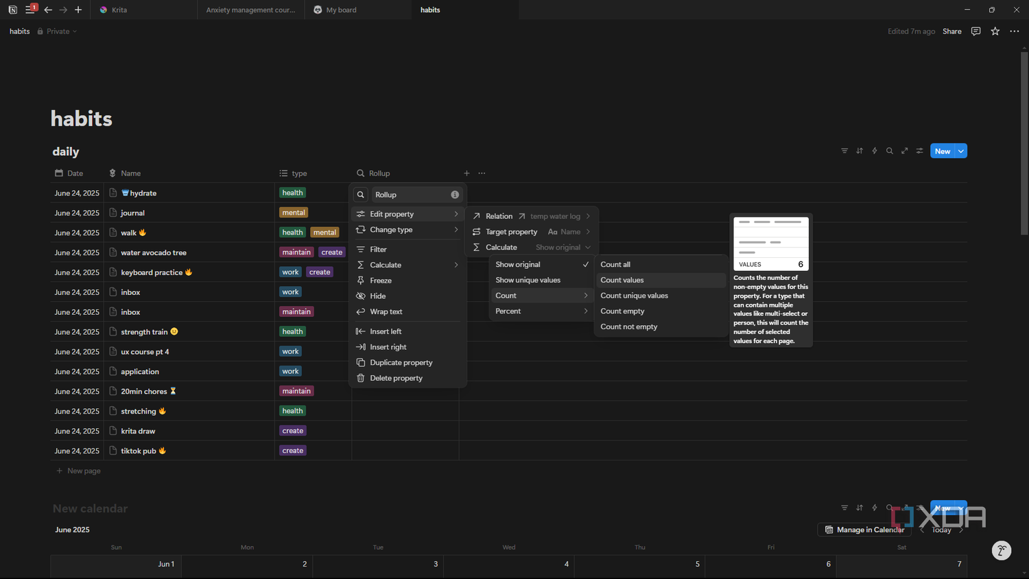 Notion selecting Rollup count