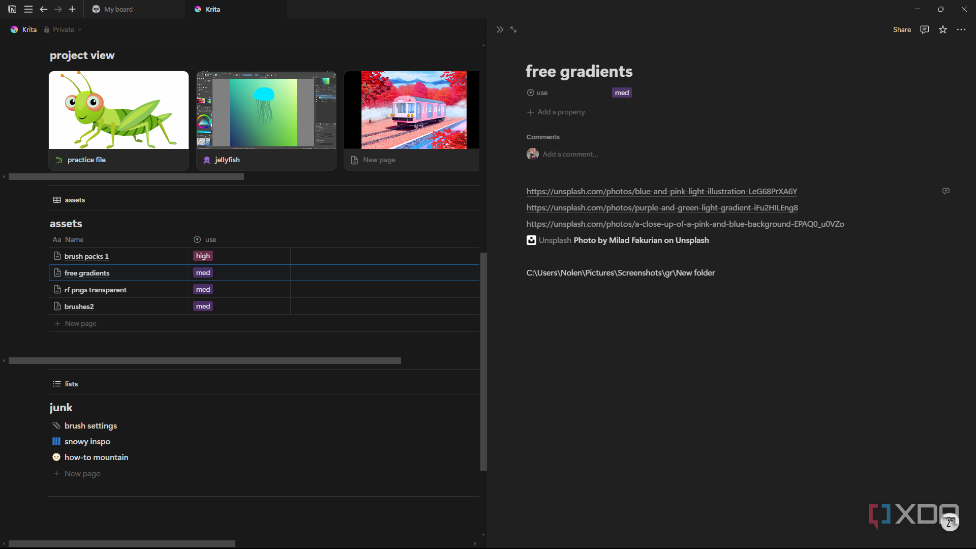 Notion view page for assets