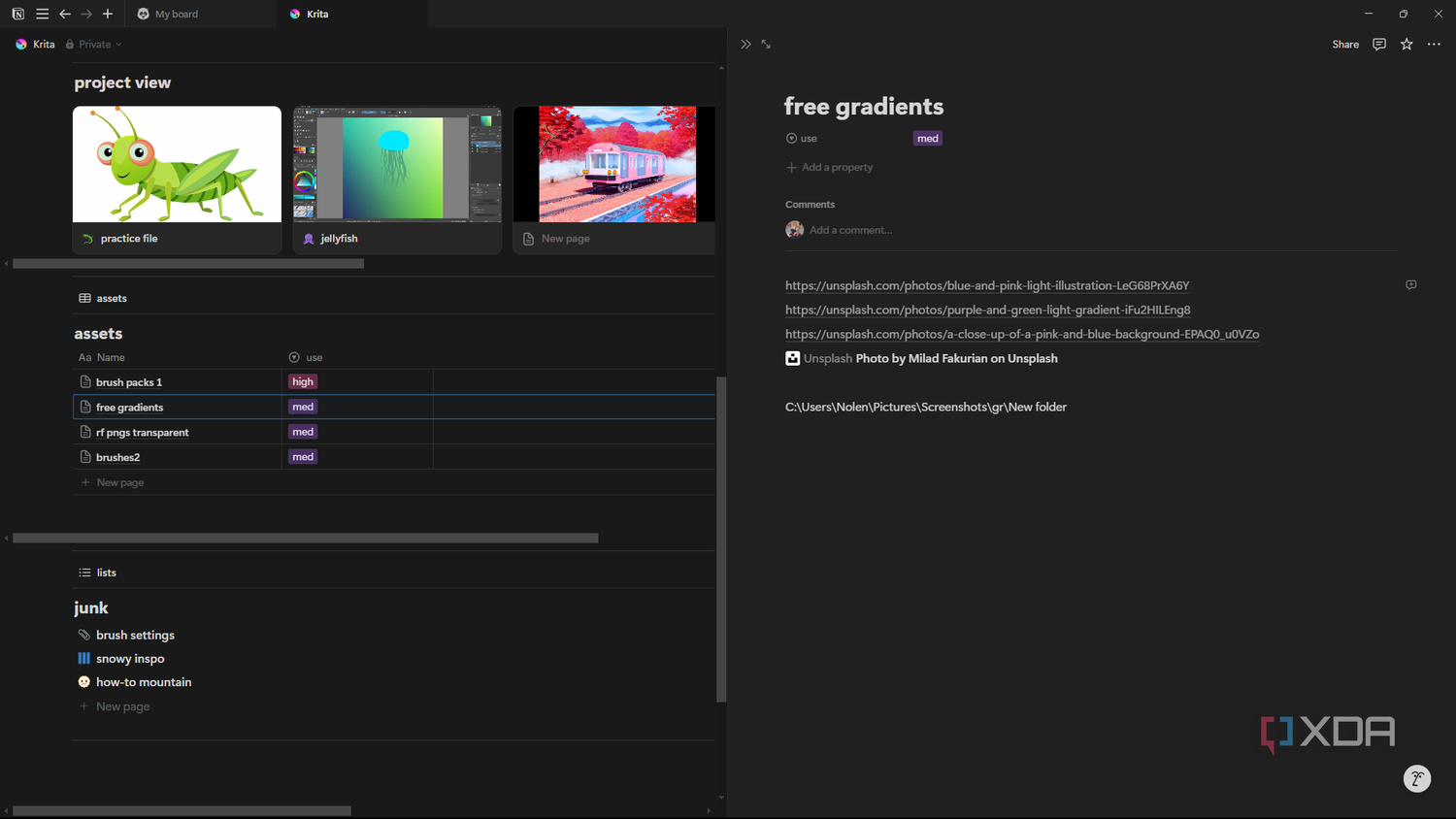 Notion view page for assets