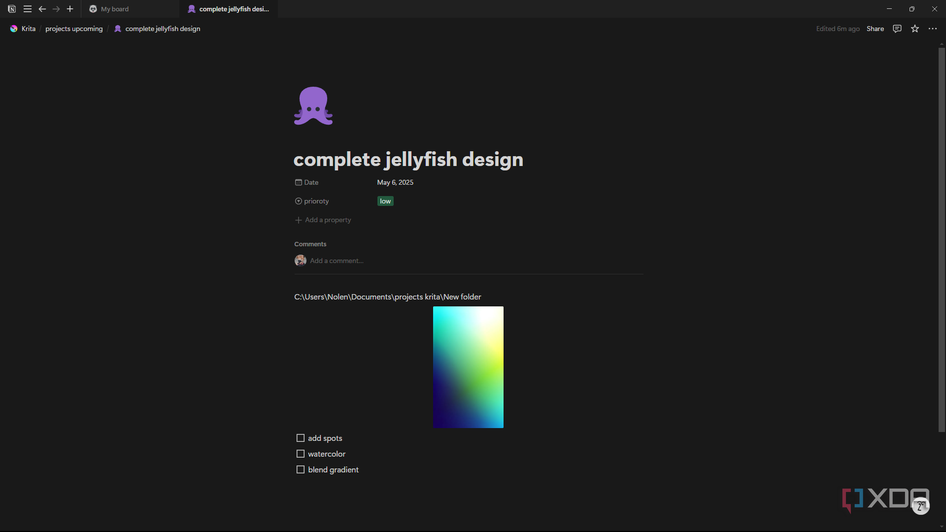 Notion view page for project