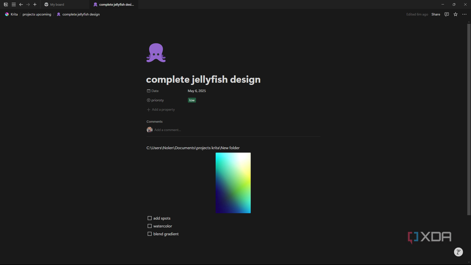 Notion view page for project