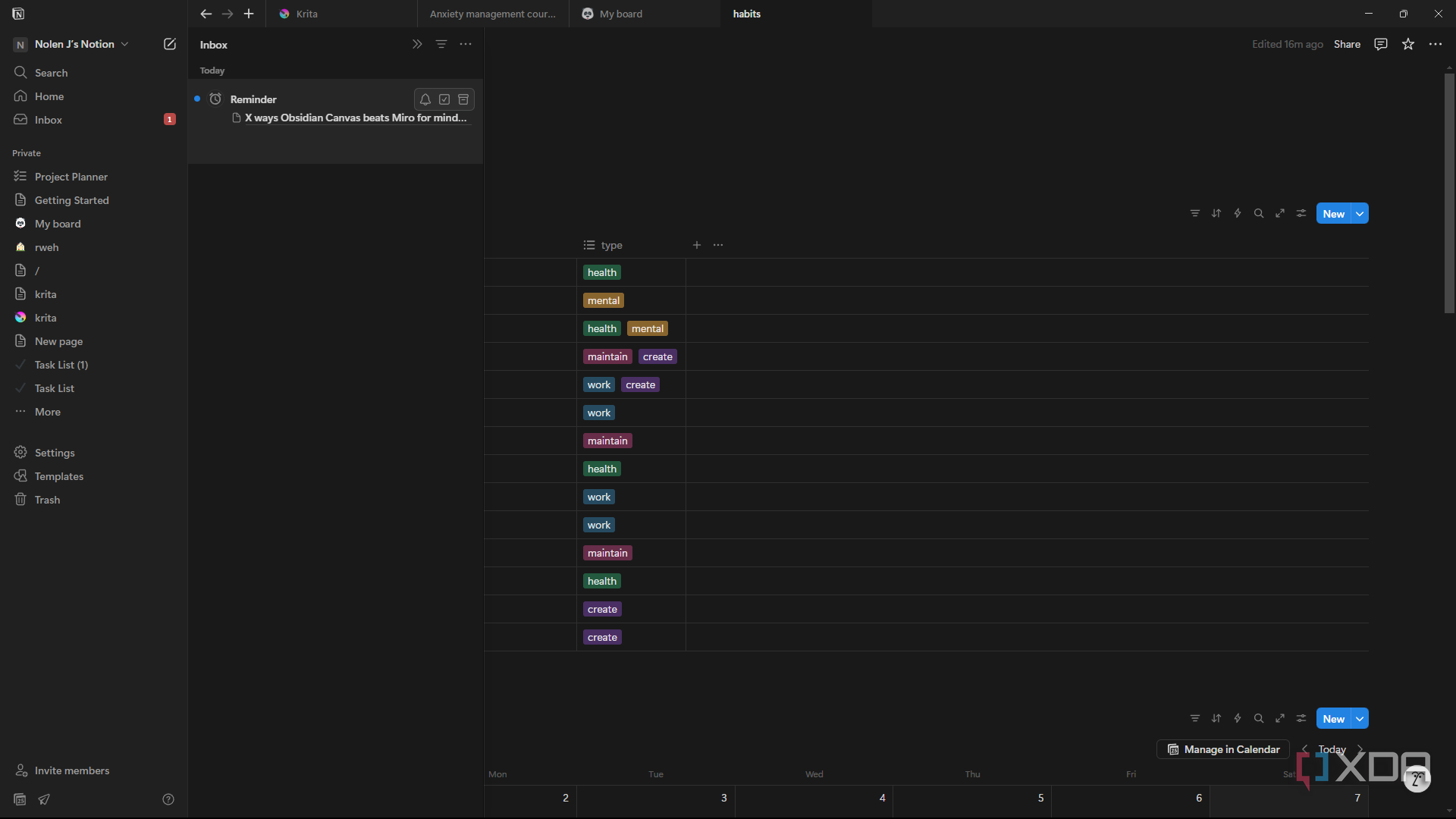 Notion viewing reminder in notifications