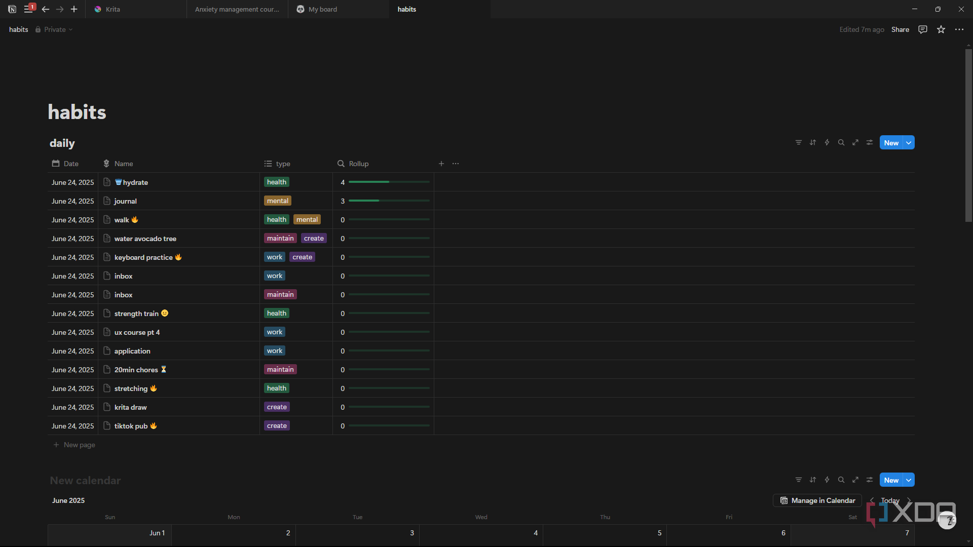 Notion viewing Rollup status bar