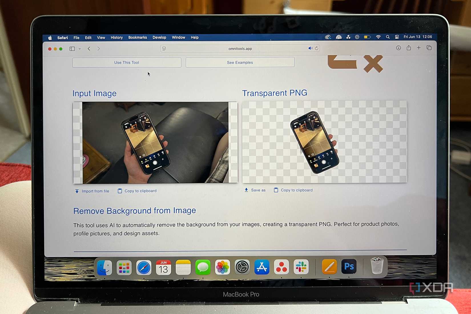 Omni Tools background removal tool before and after