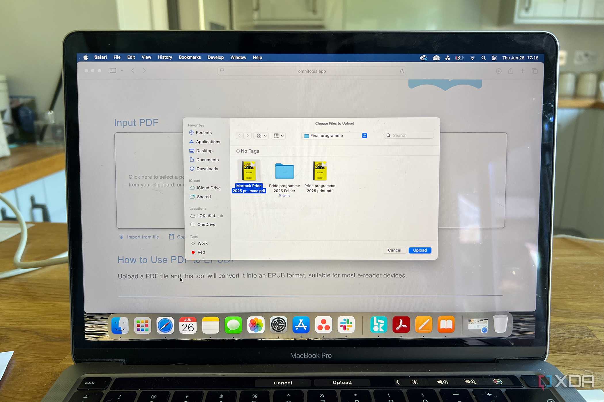Omni Tools PDF to ePub feature file upload popup