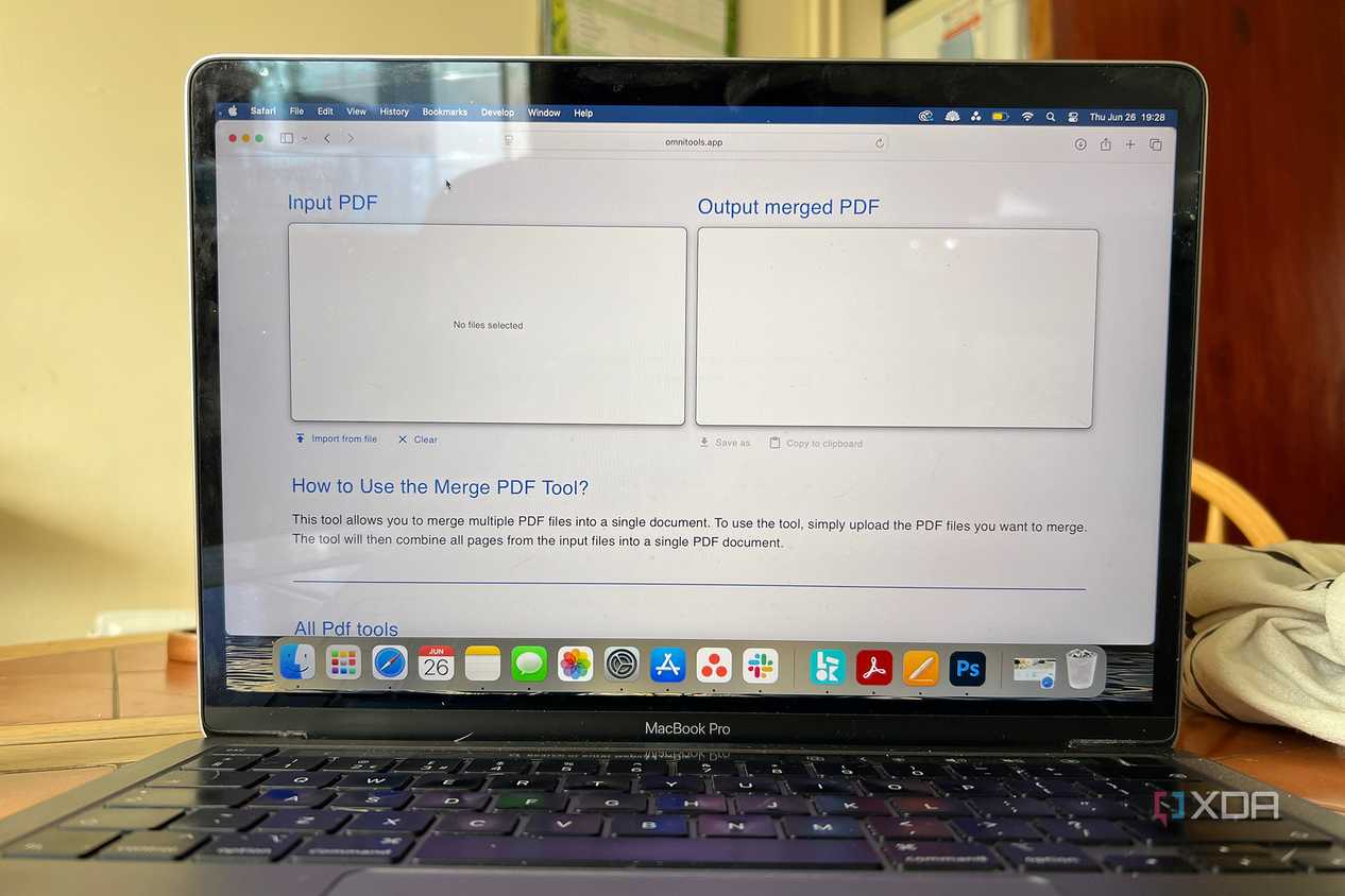 Omni Tools Merge PDF feature upload page