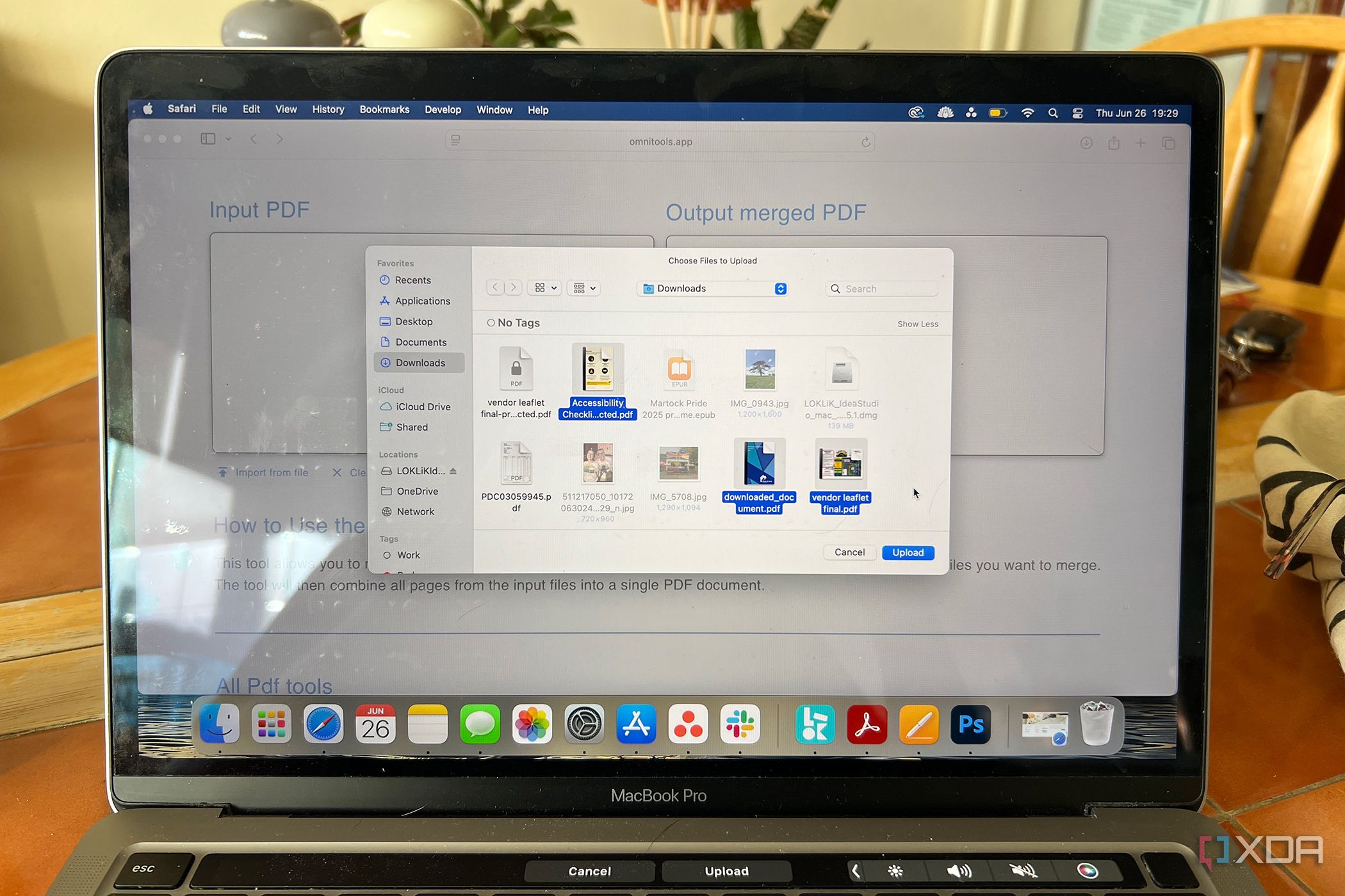 Omni Tools Merge PDF feature file picker popup