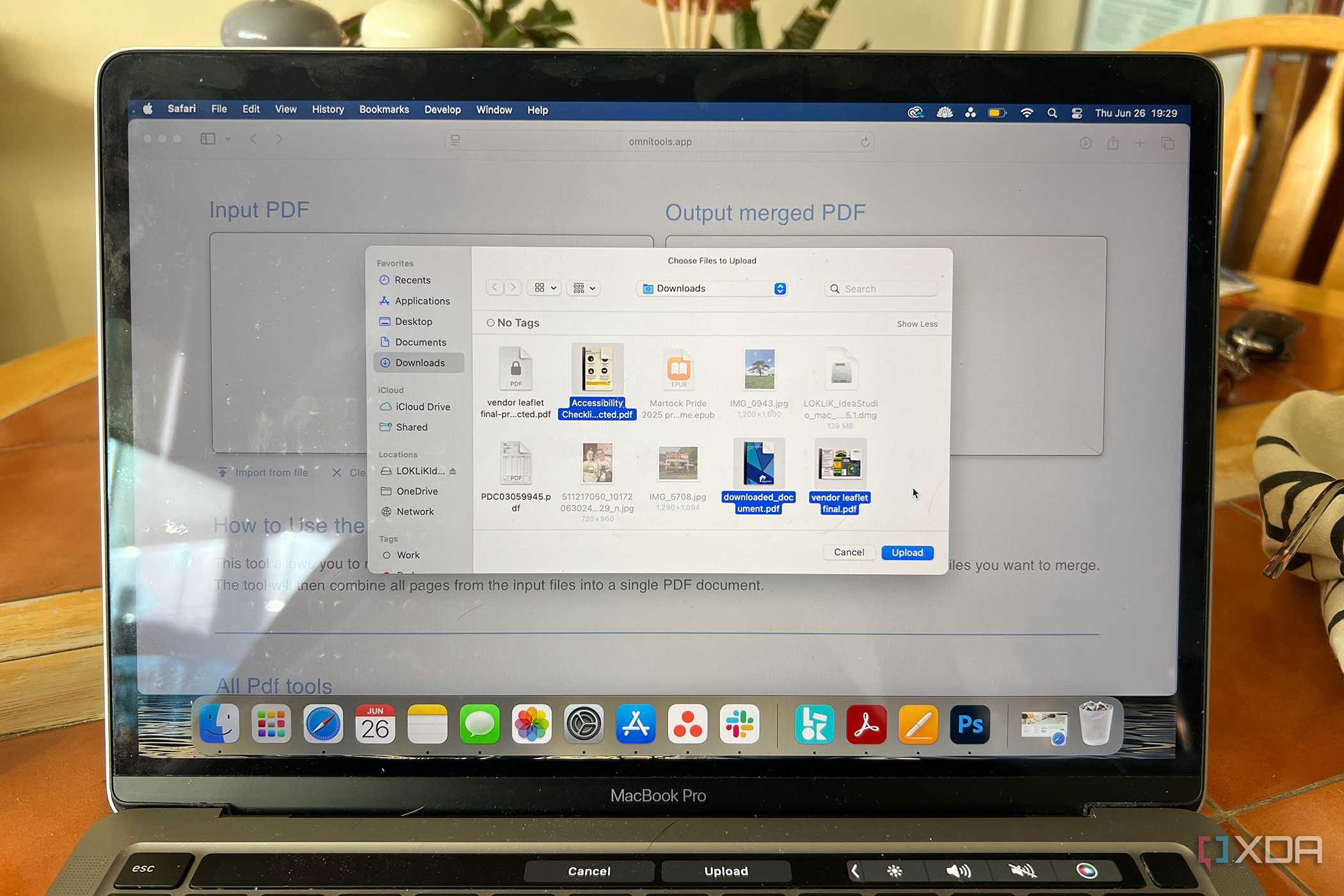 Omni Tools Merge PDF feature file picker popup