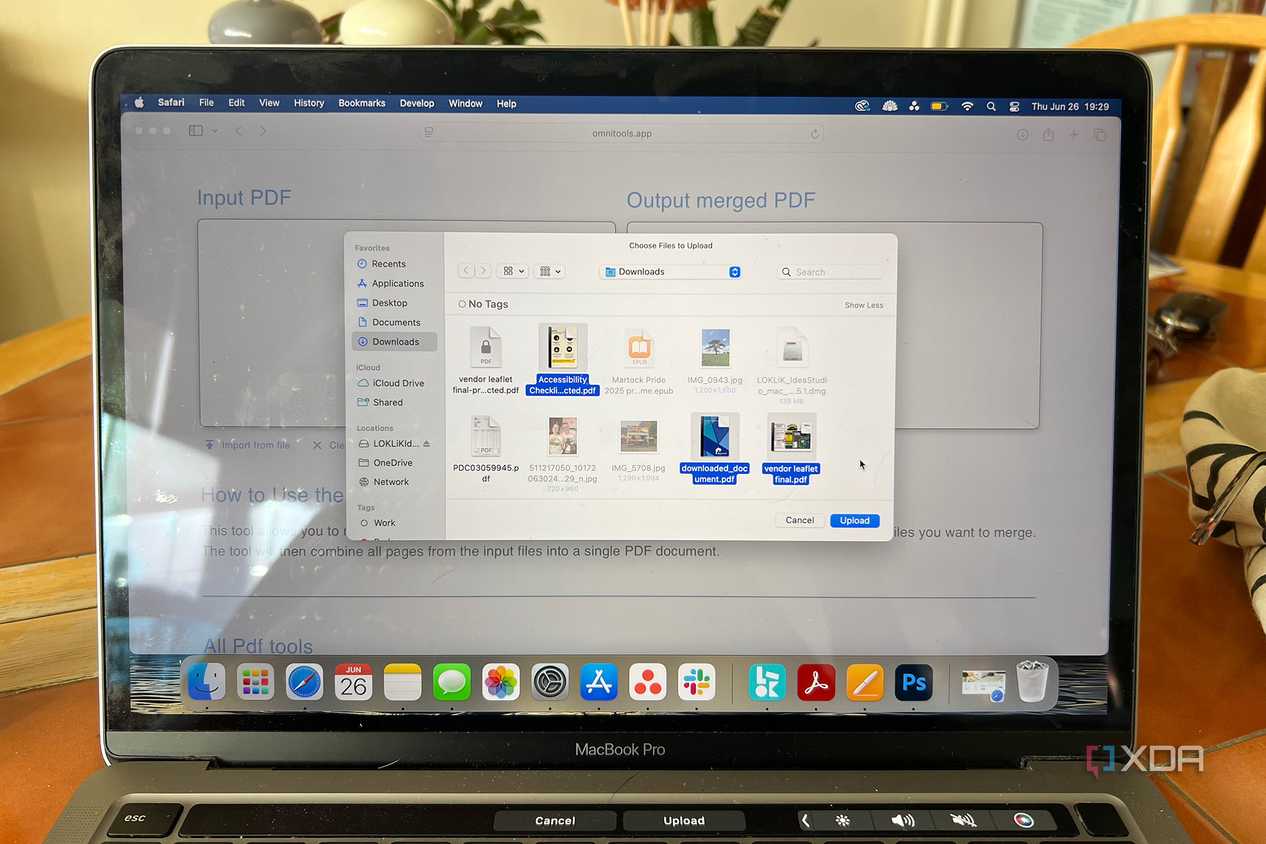 Omni Tools Merge PDF feature file picker popup
