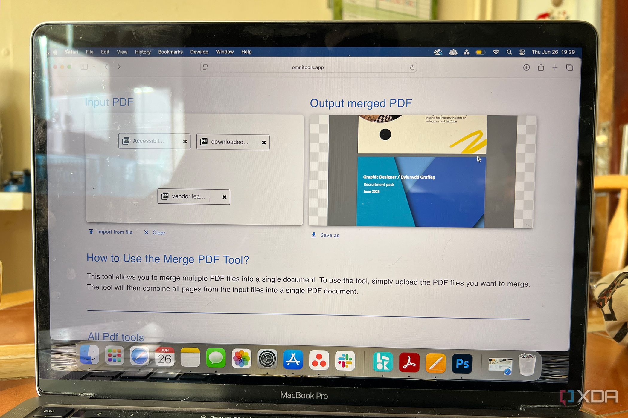 Omni Tools Merge PDF feature merged file output