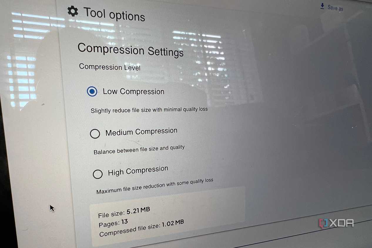Omni Tools compress PDF feature low compression settings
