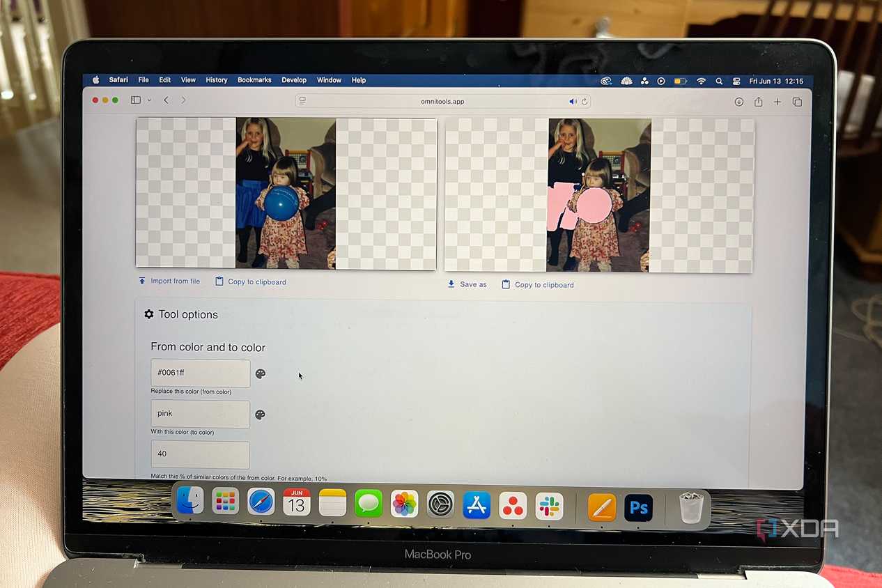 Omni Tools recolor image tool before and after changing blue to pink