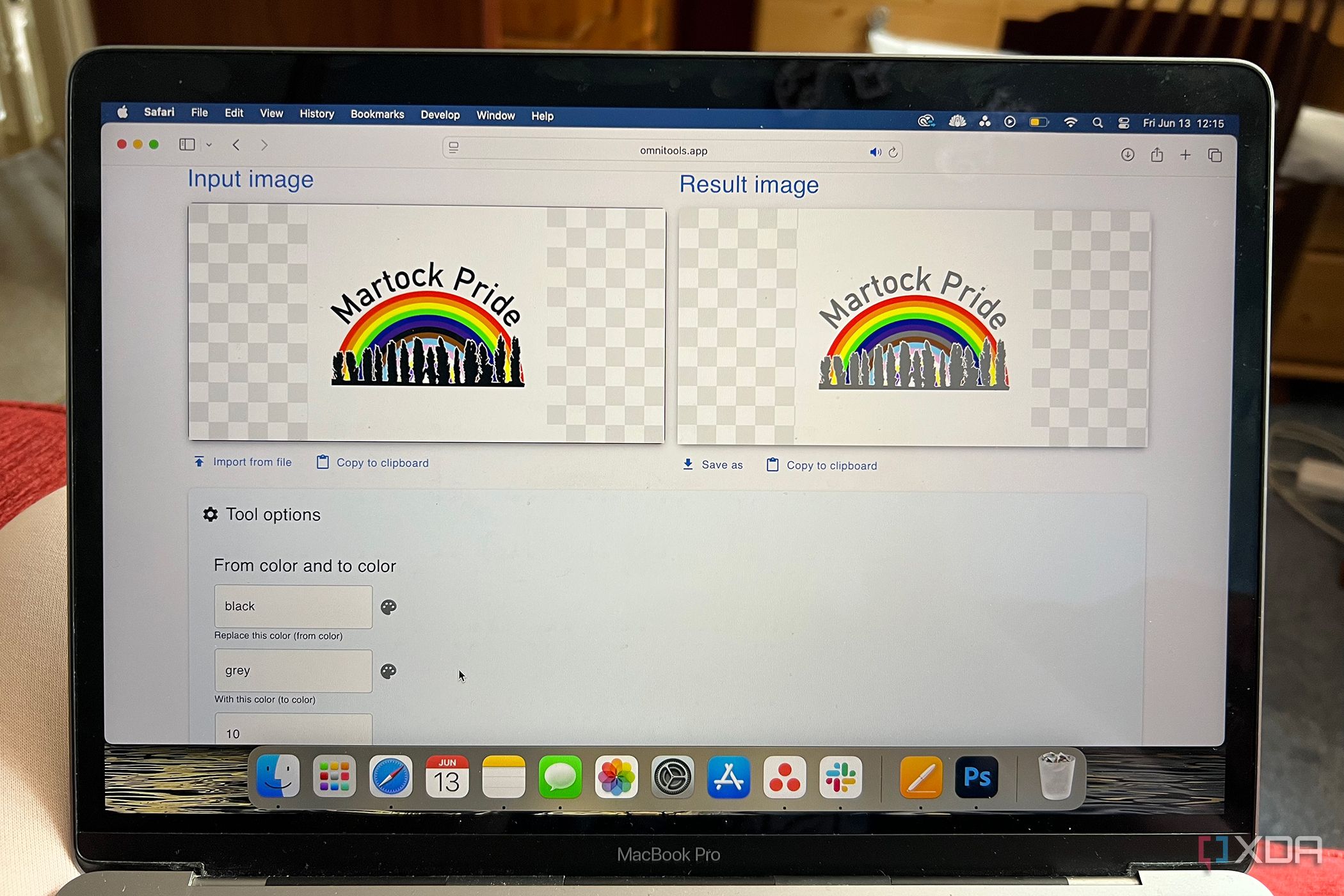 Omni Tools recolor image tool before and after changing black to gray