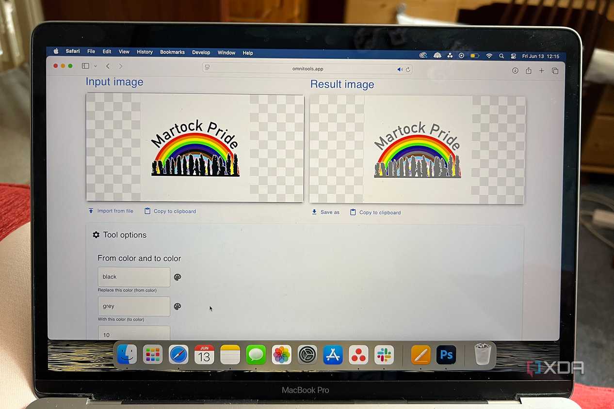 Omni Tools recolor image tool before and after changing black to gray