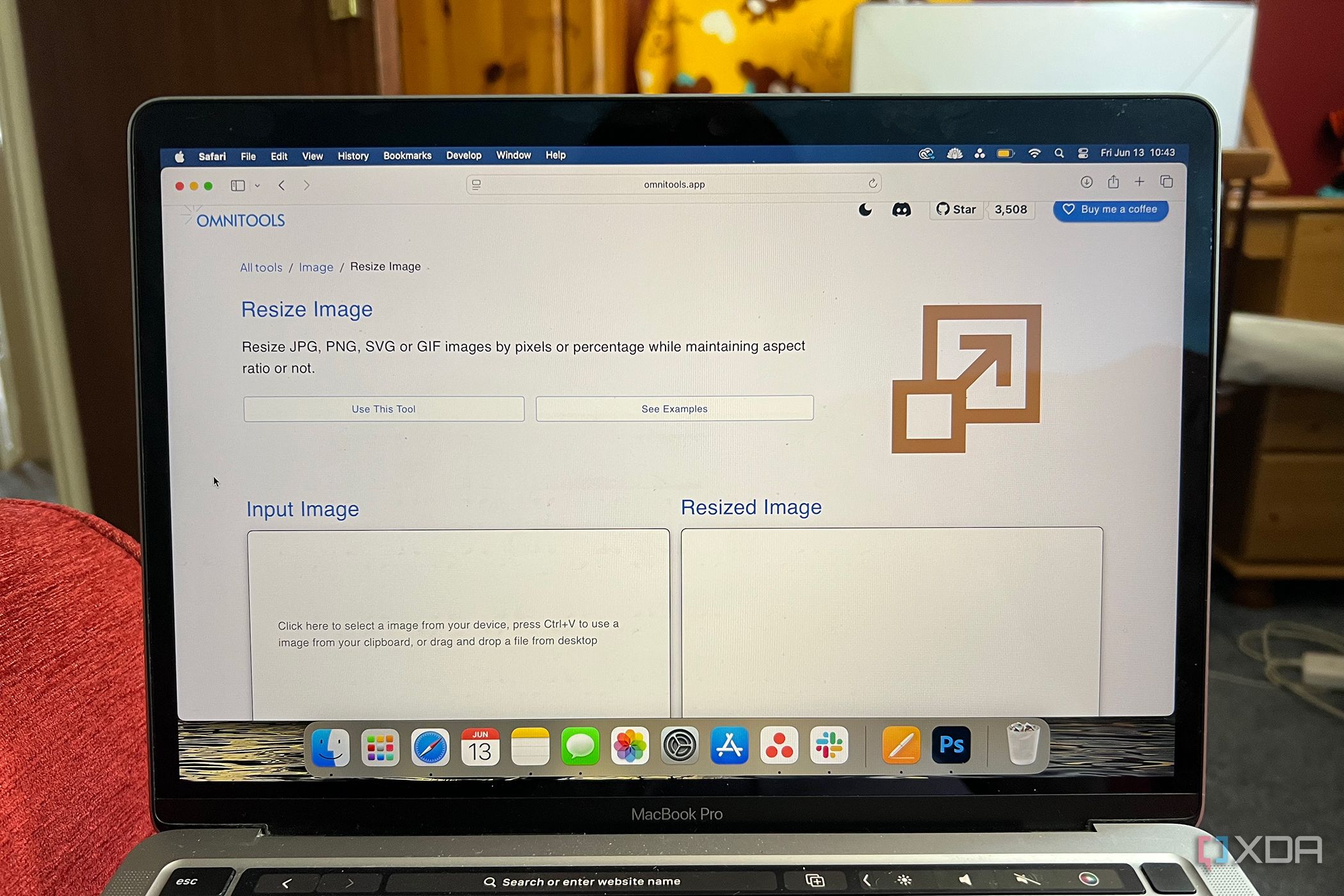 Omni Tools resize image tool upload page