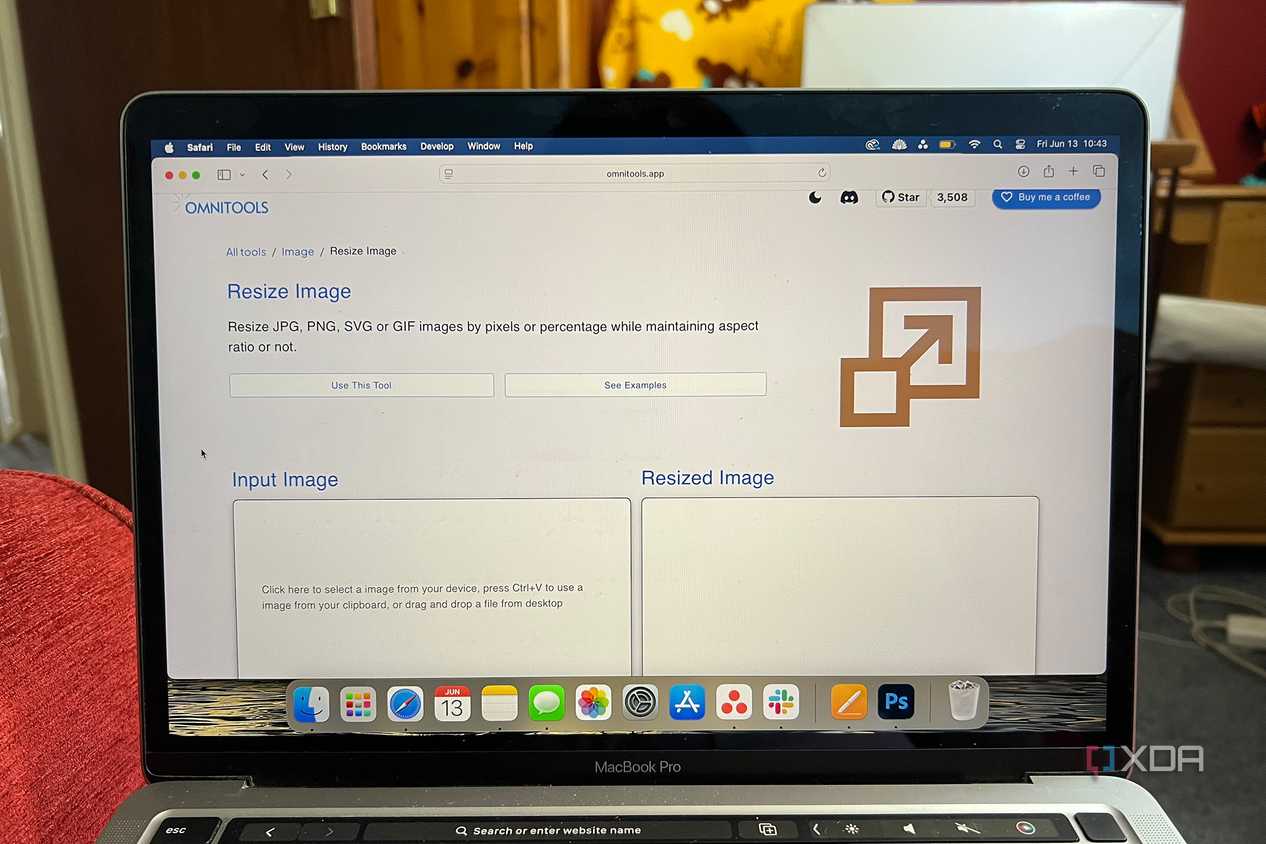 Omni Tools resize image tool upload page