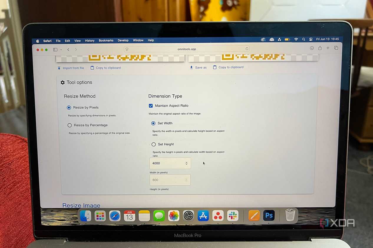 Omni Tools resize image tool settings