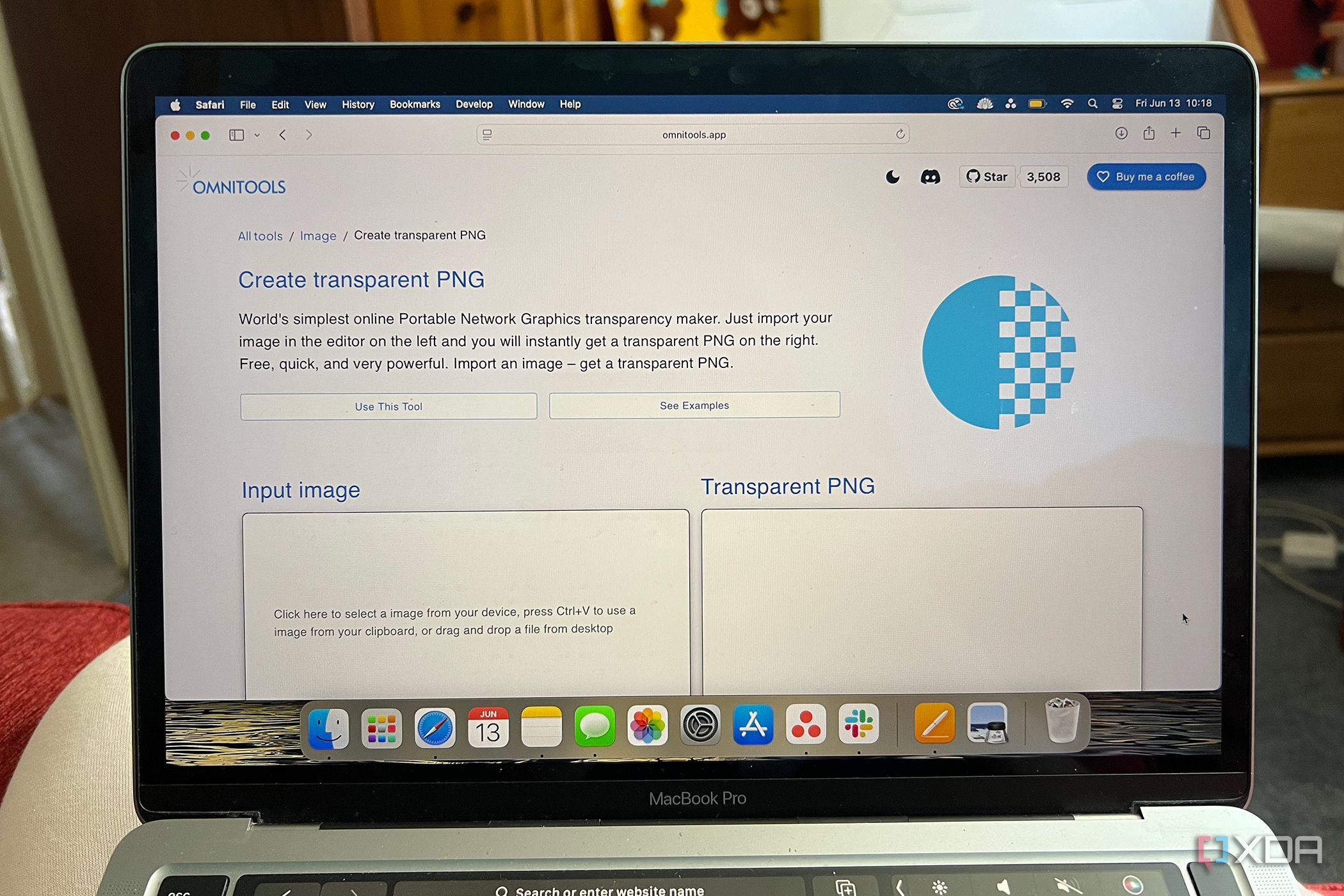 Omni Tools transparent PNG tool upload page