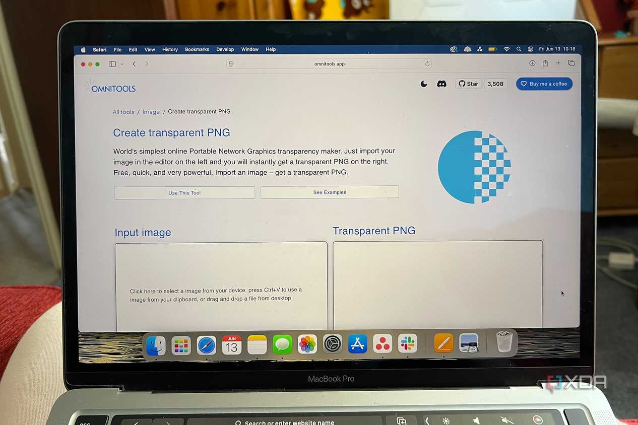 Omni Tools transparent PNG tool upload page