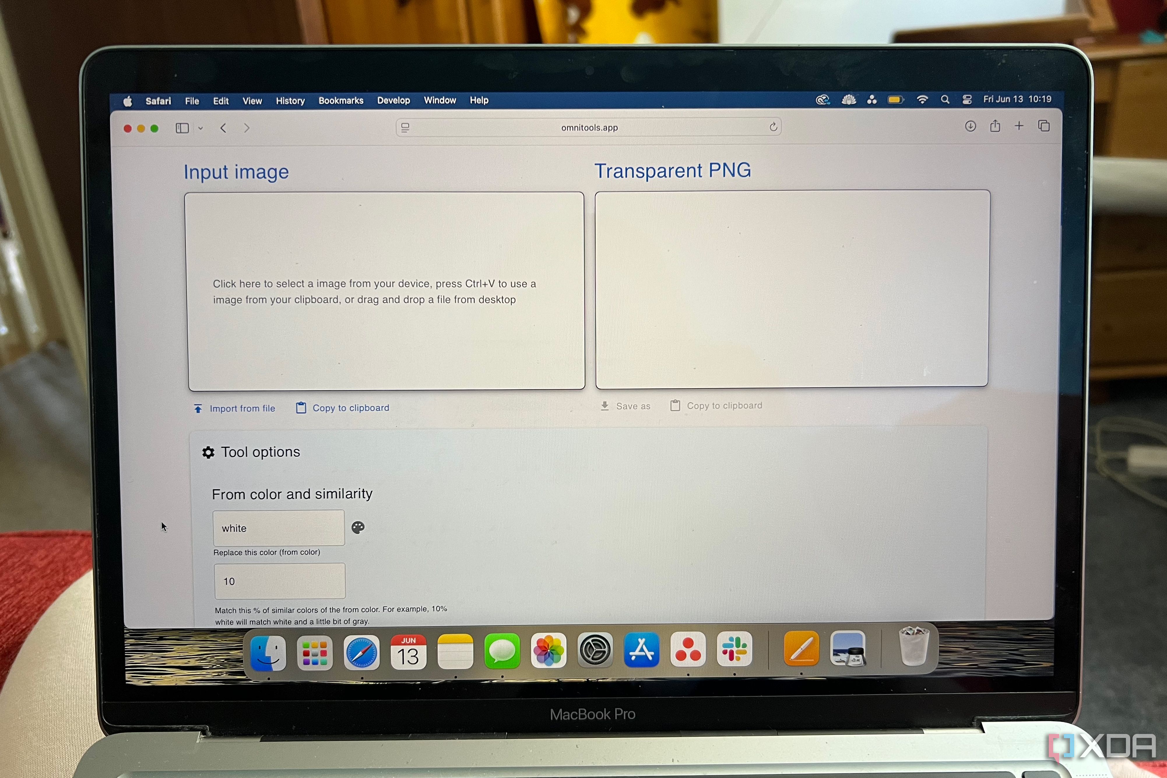 Omni Tools transparent PNG tool upload page