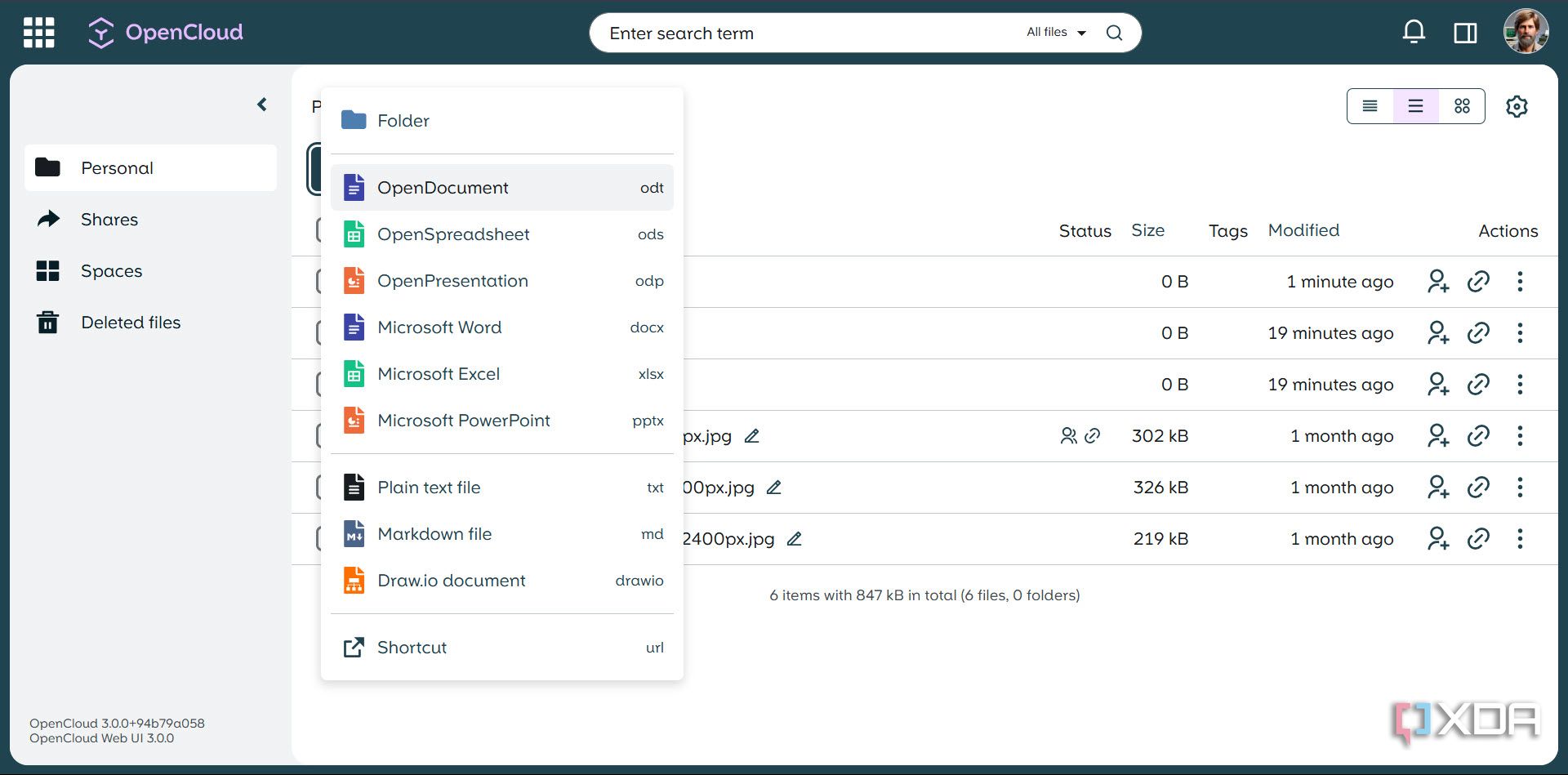 Opeing a new folder or document in OpenCloud