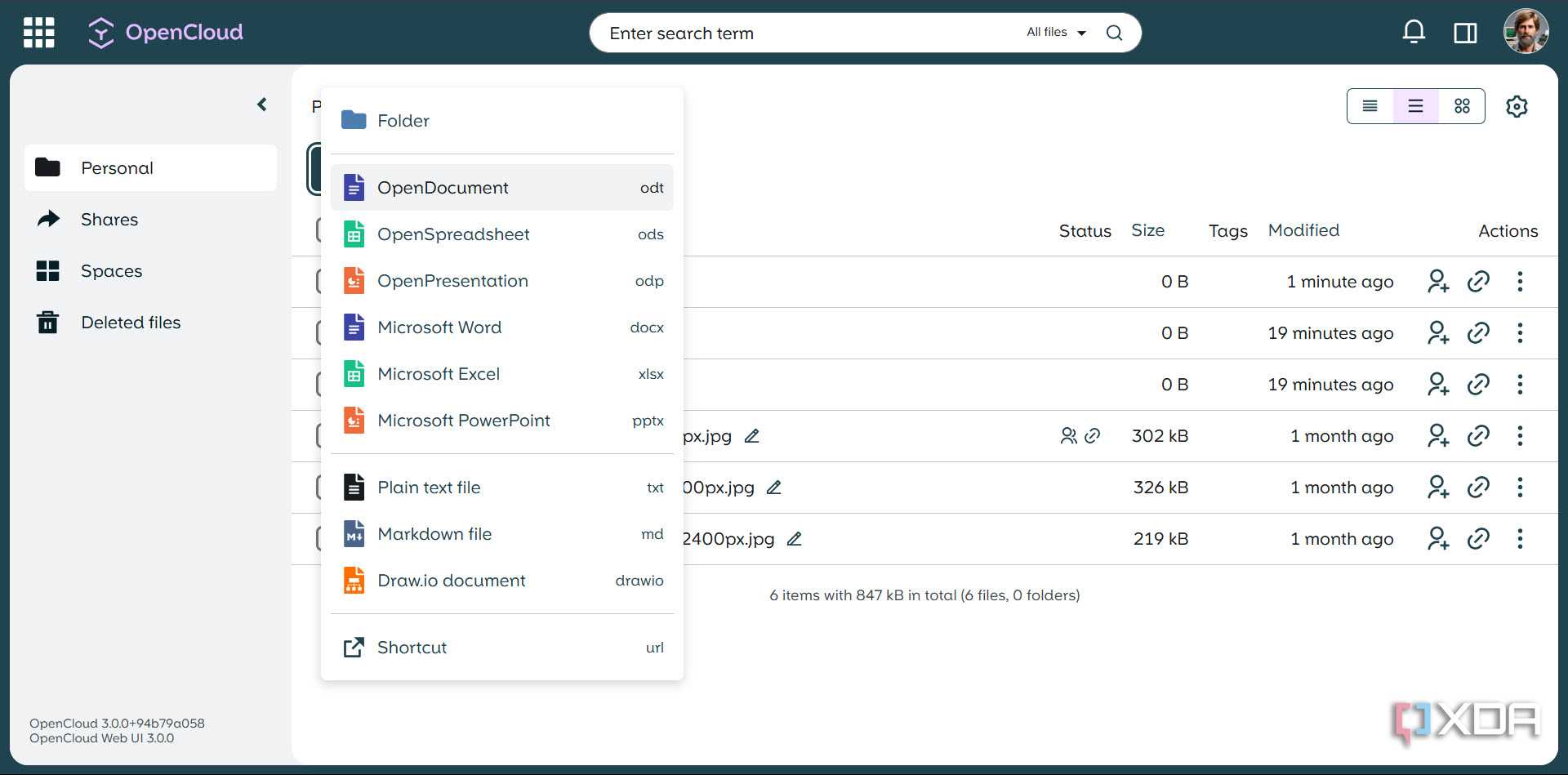 Opeing a new folder or document in OpenCloud