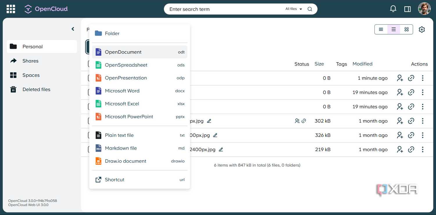 Opeing a new folder or document in OpenCloud