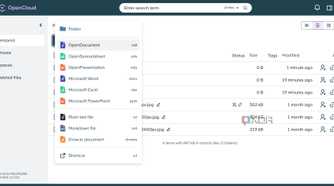 Opeing a new folder or document in OpenCloud