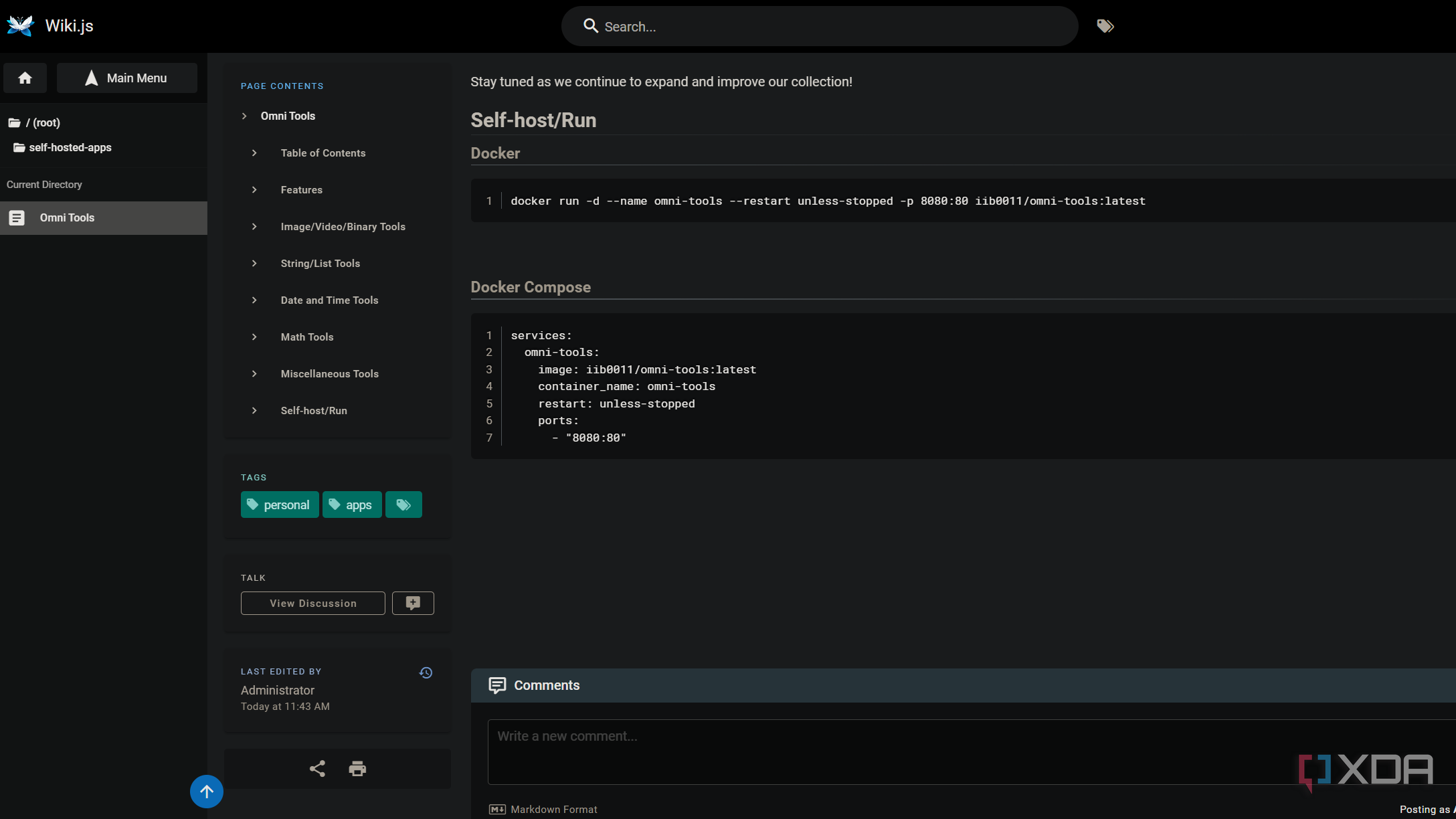 I self-hosted a personal wiki with Markdown and search support