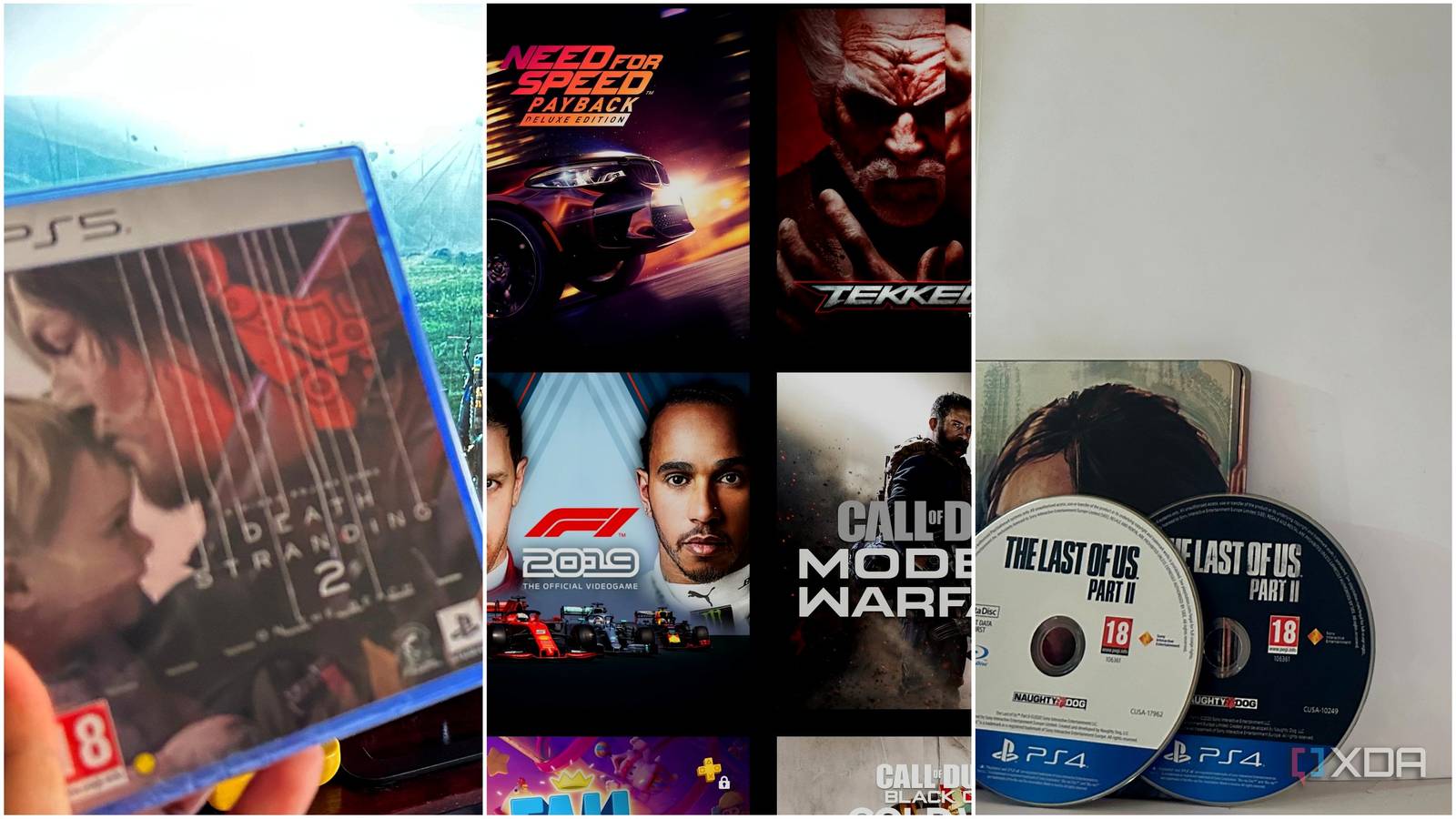 Tri-image collage of Playstation discs and online purchases.