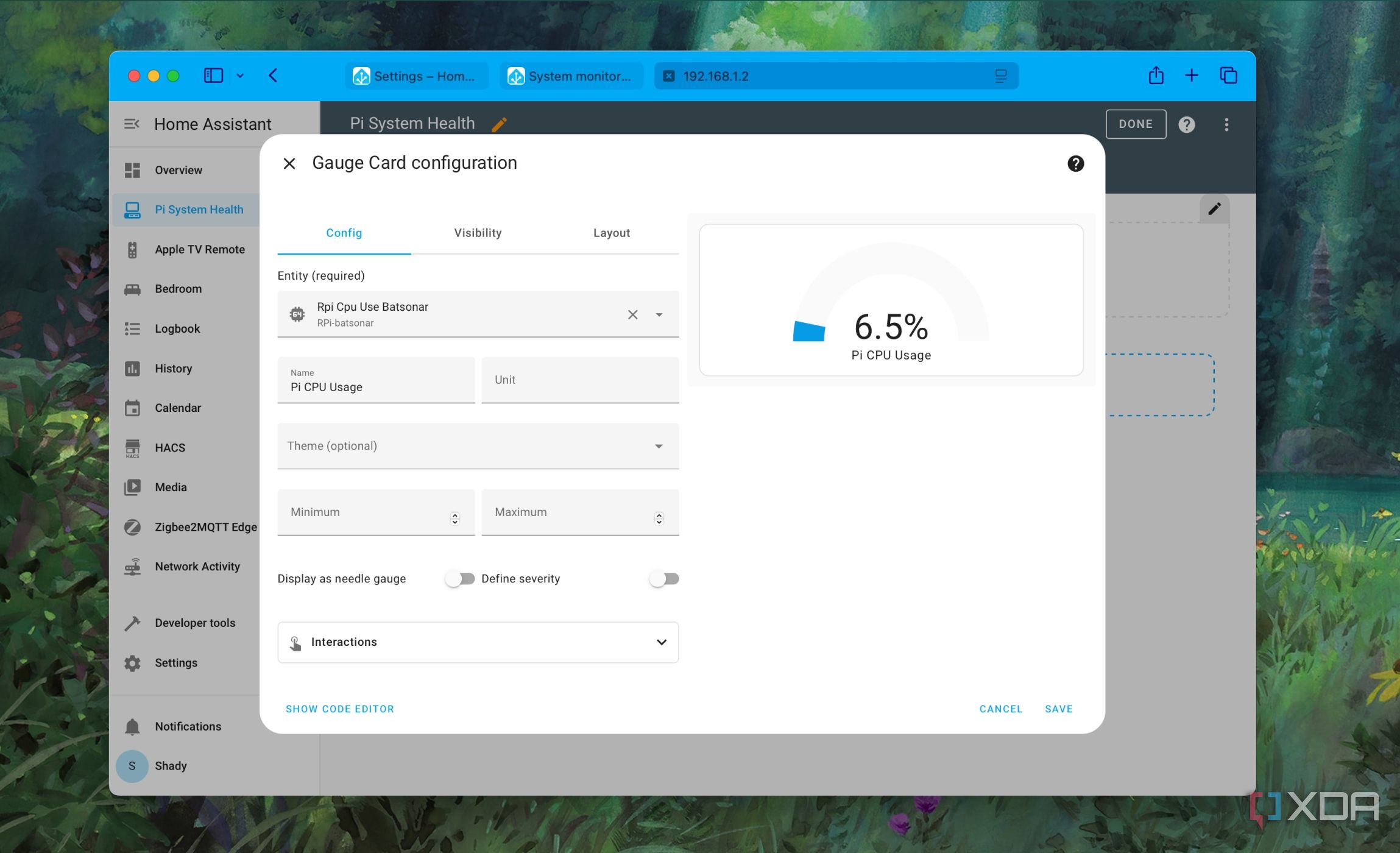 Pi CPU usage card in Home Assistant