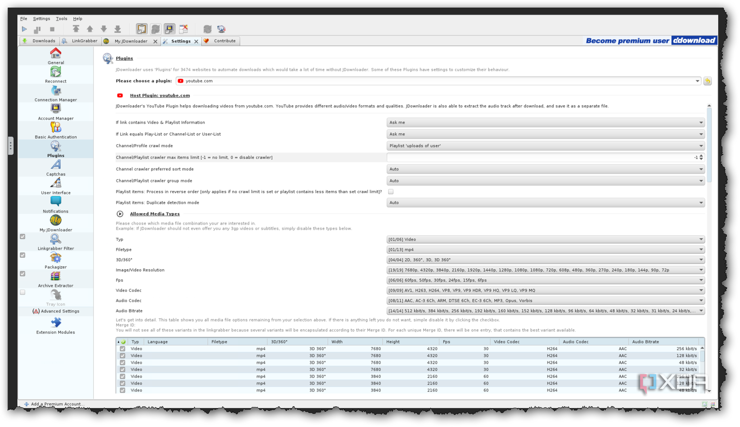 Plugins config for JDownloader