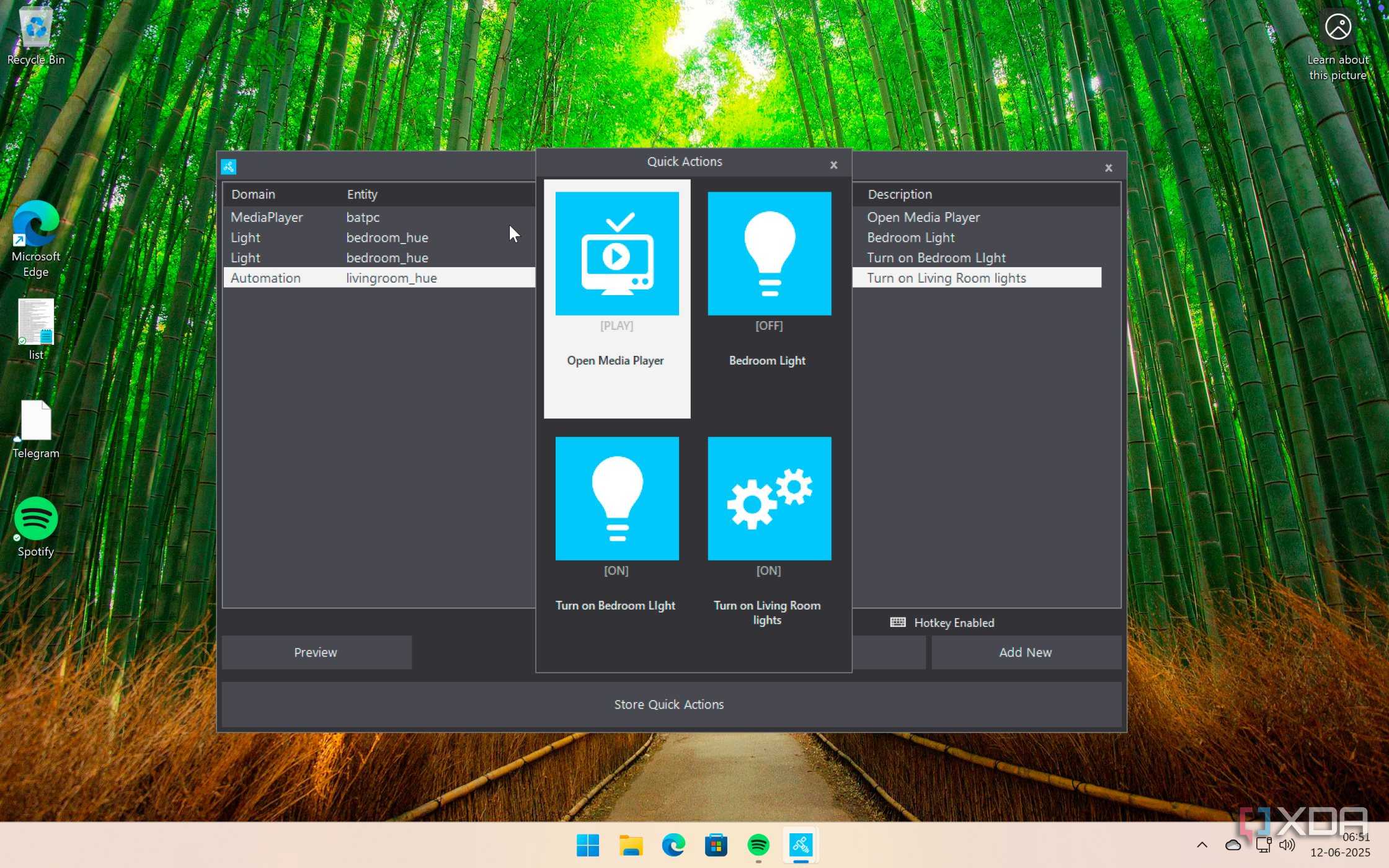 Preview of Quick Actions Panel in HASS.Agent