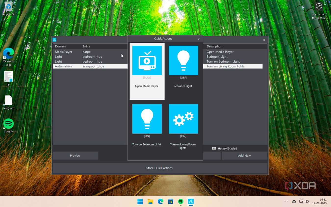 Preview of Quick Actions Panel in HASS.Agent
