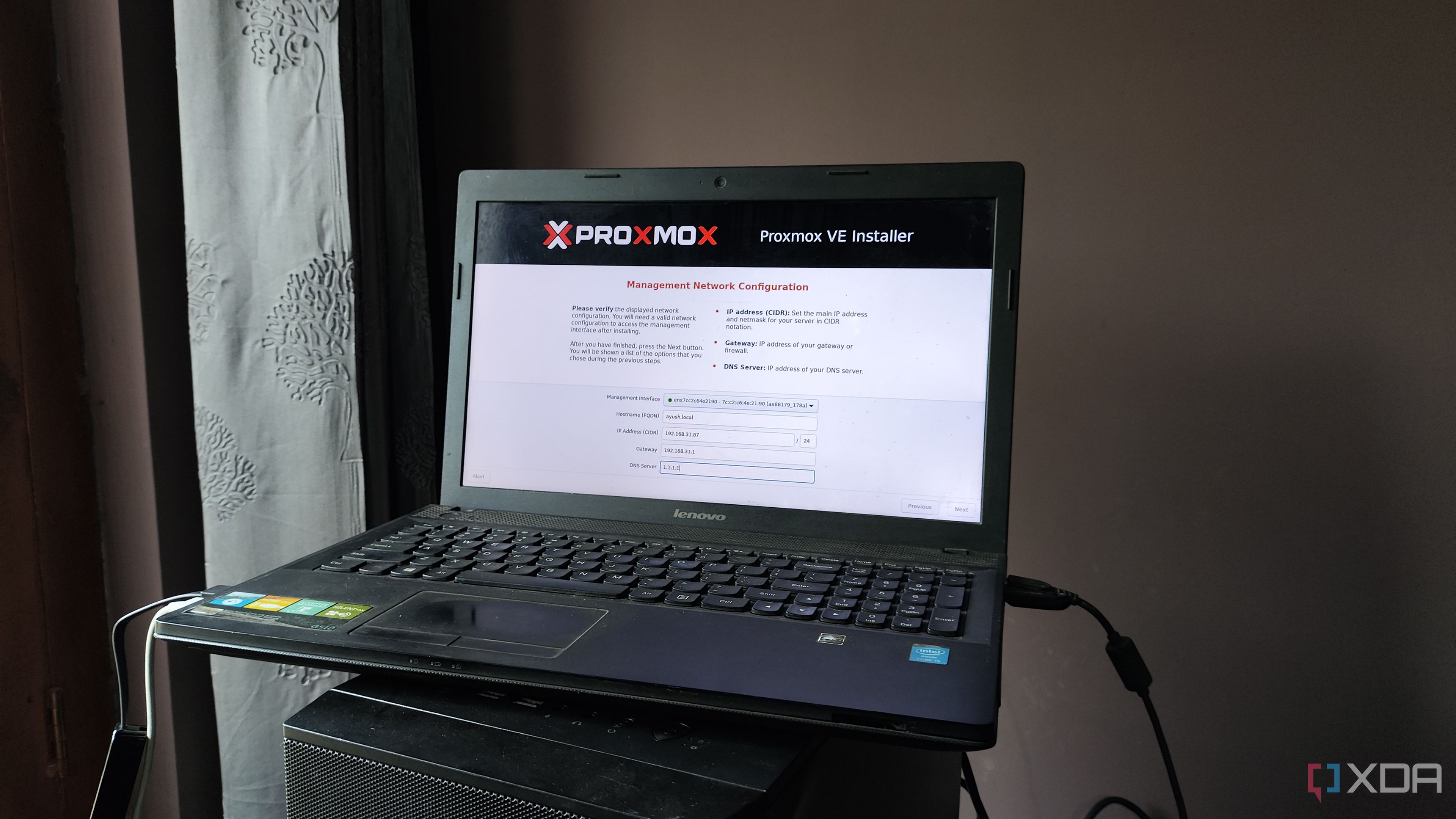 Selecting the Network Settings when installing Proxmox