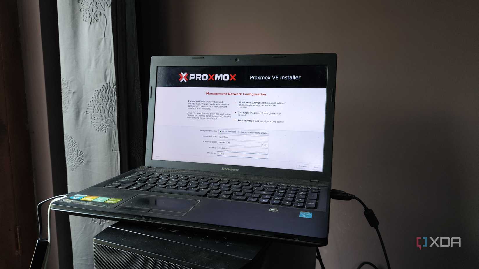 Select network settings when installing Proxmox