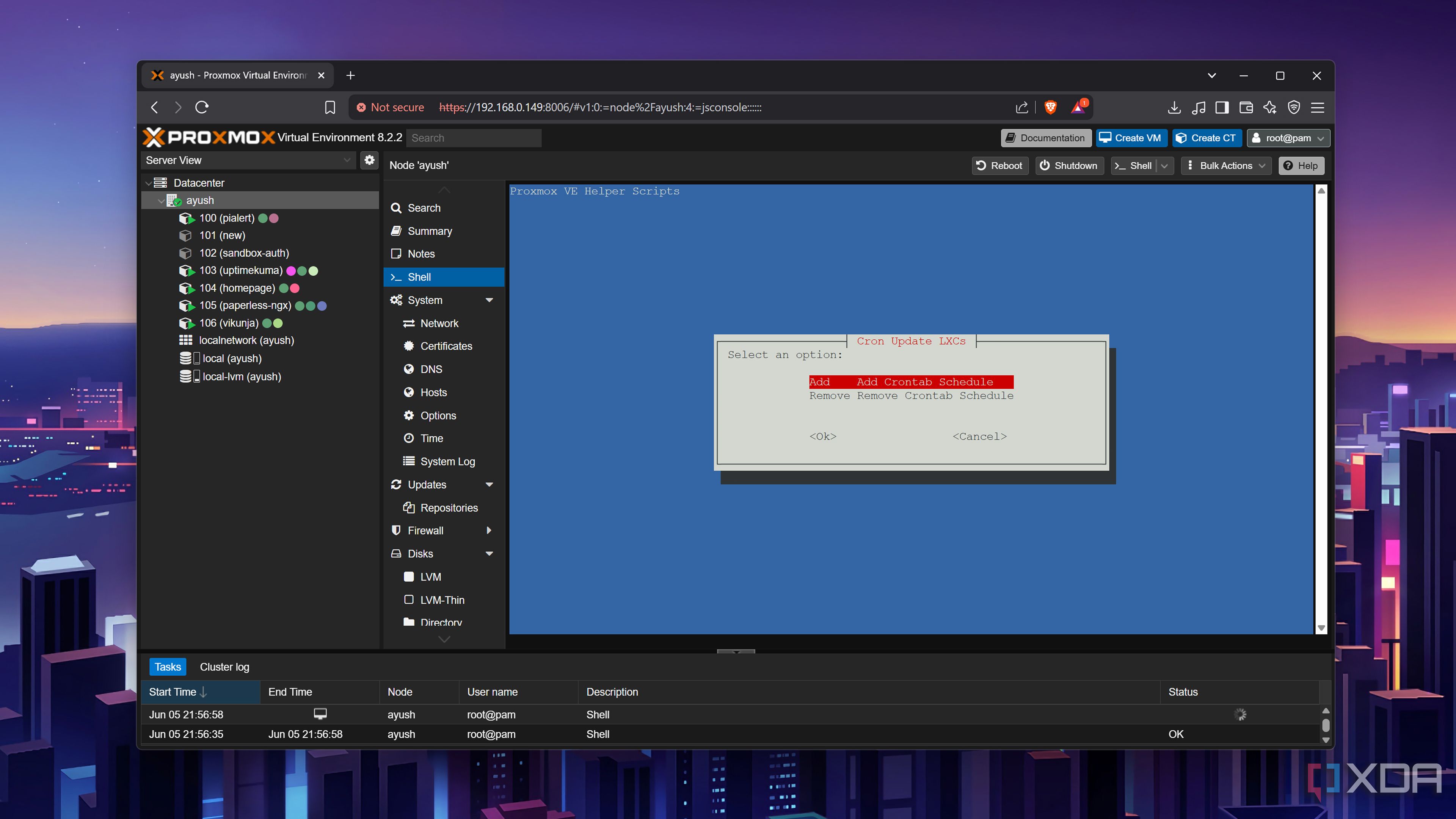 Running the Proxmox VE Cron LXC Updater script