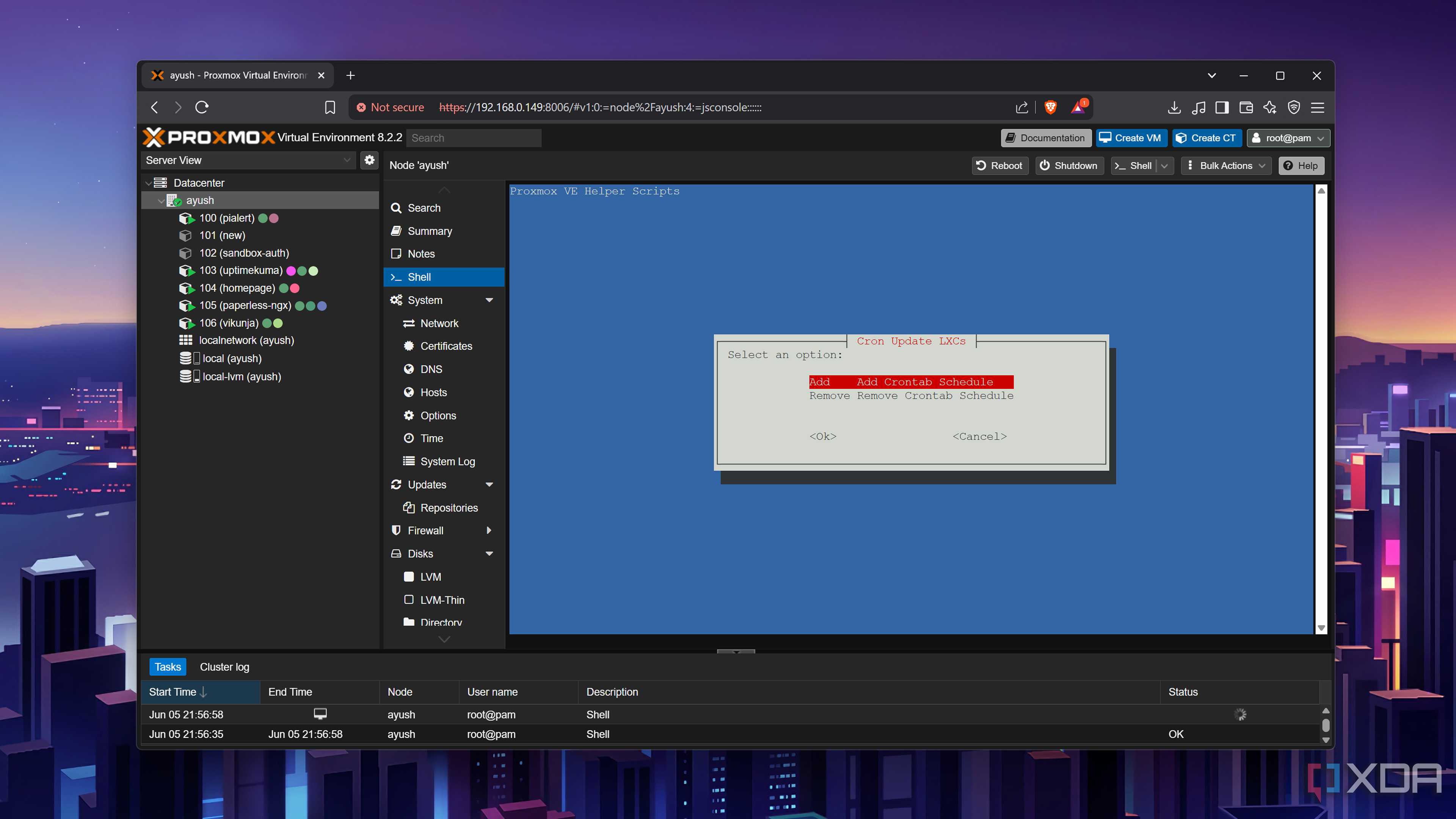 Running the Proxmox VE Cron LXC Updater script
