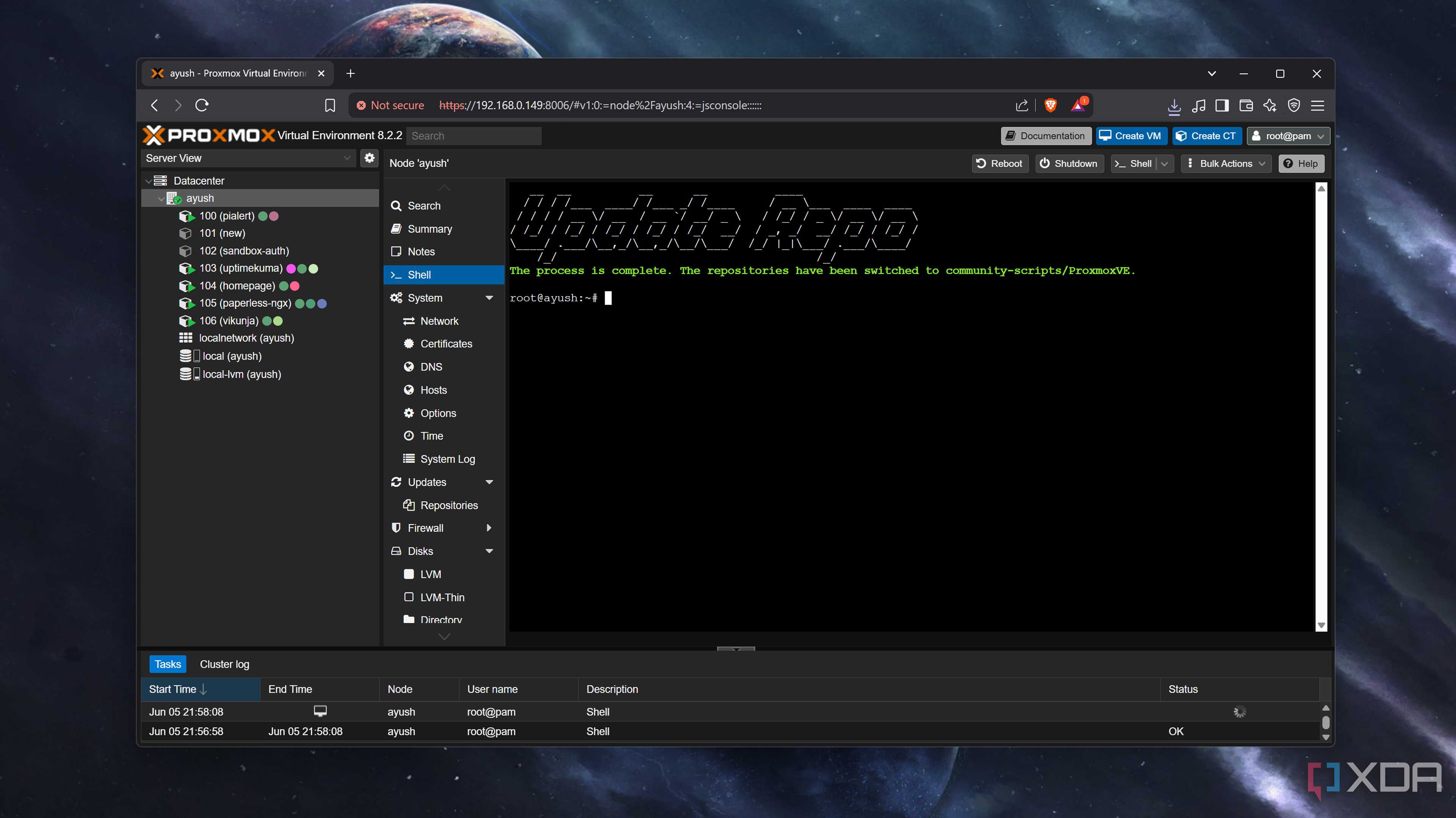 Running Proxmox Update Repositories script