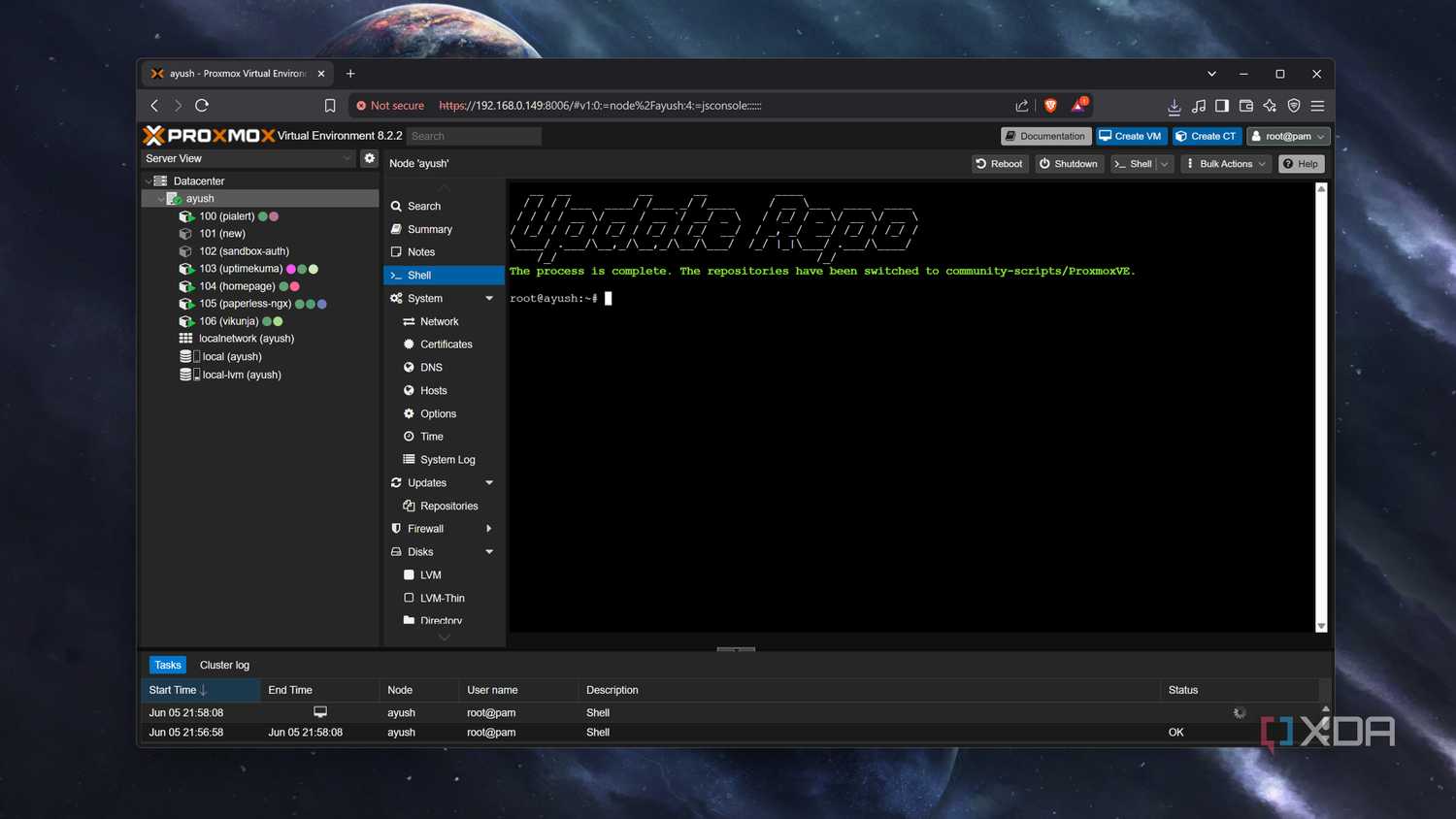 Running Proxmox Update Repositories script