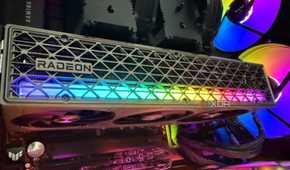 A photo of a RX 9070 graphics card installed in a PC build
