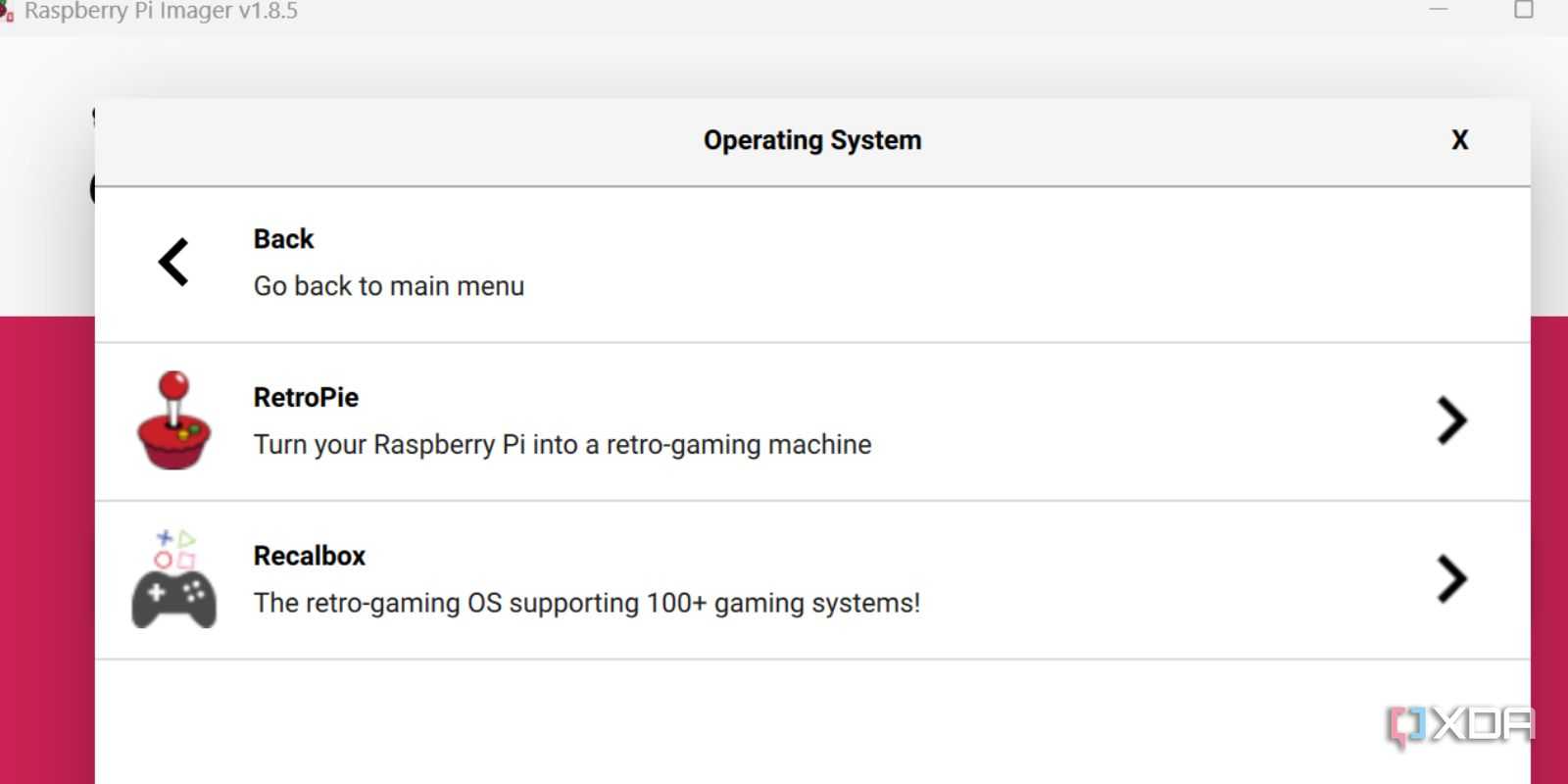 screenshot of raspberrypi imager os seletion page