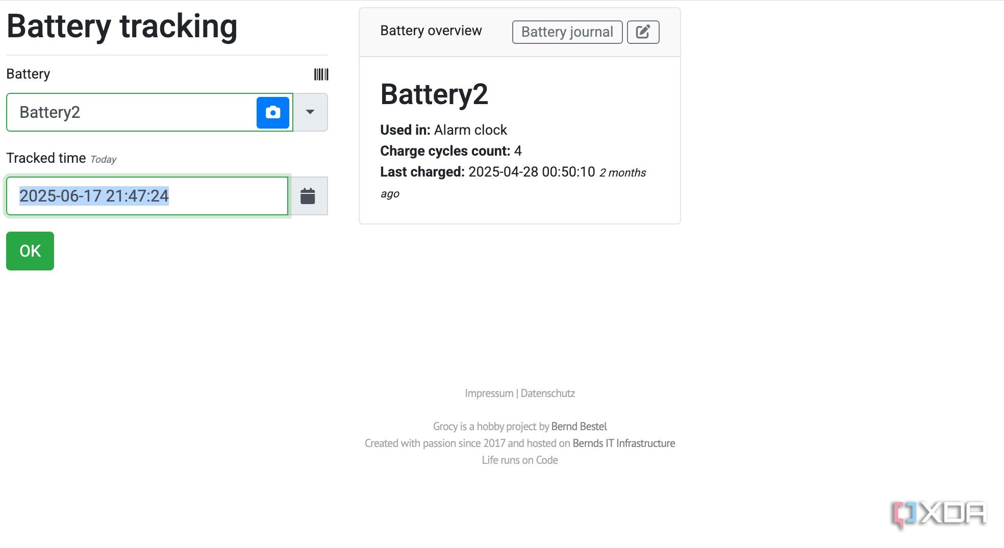 battery tracking in Grocy