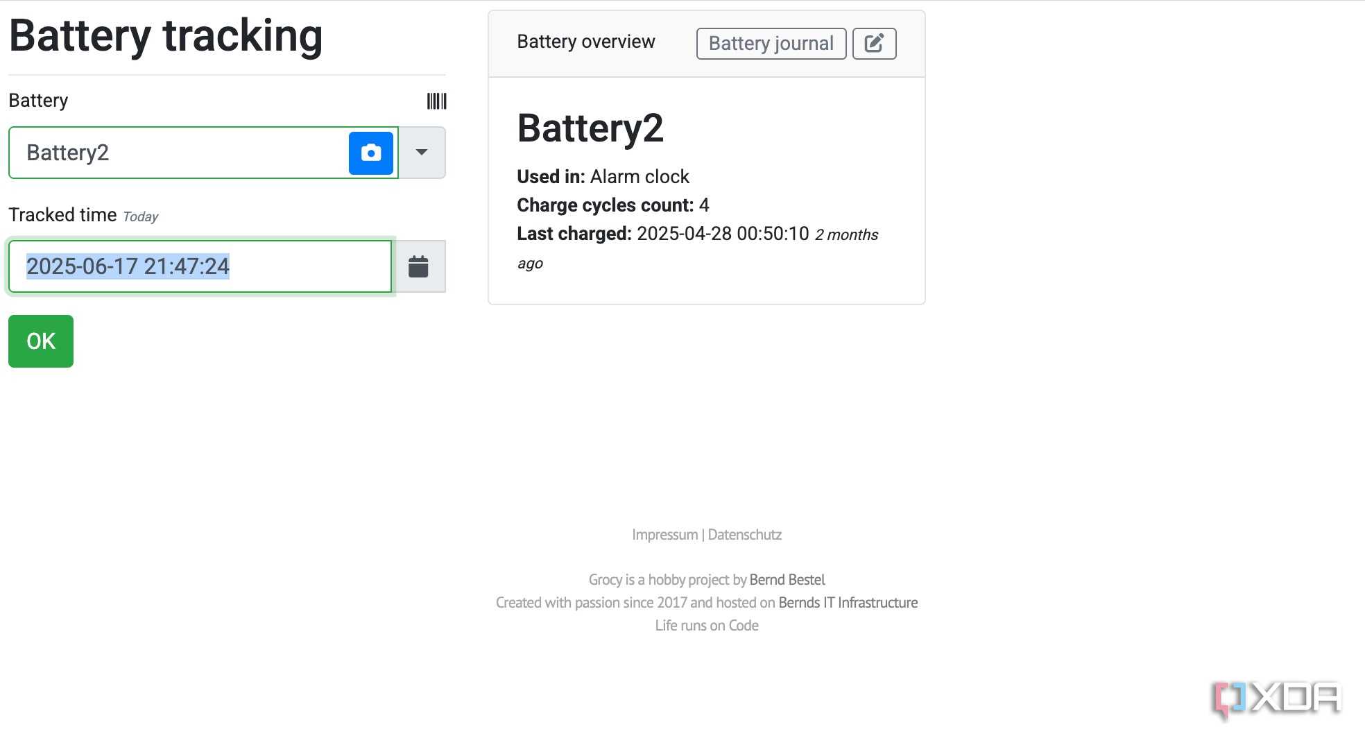 battery tracking in Grocy