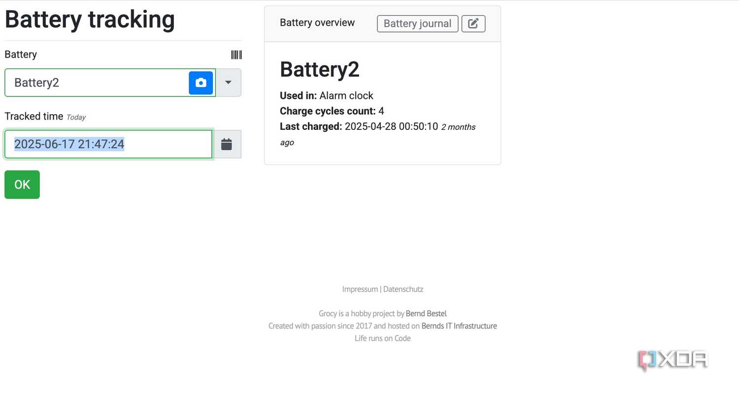 battery tracking in Grocy