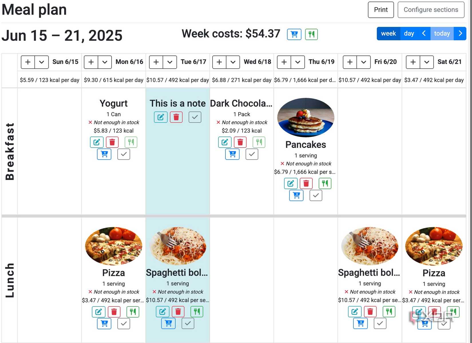 Grocy meal planner